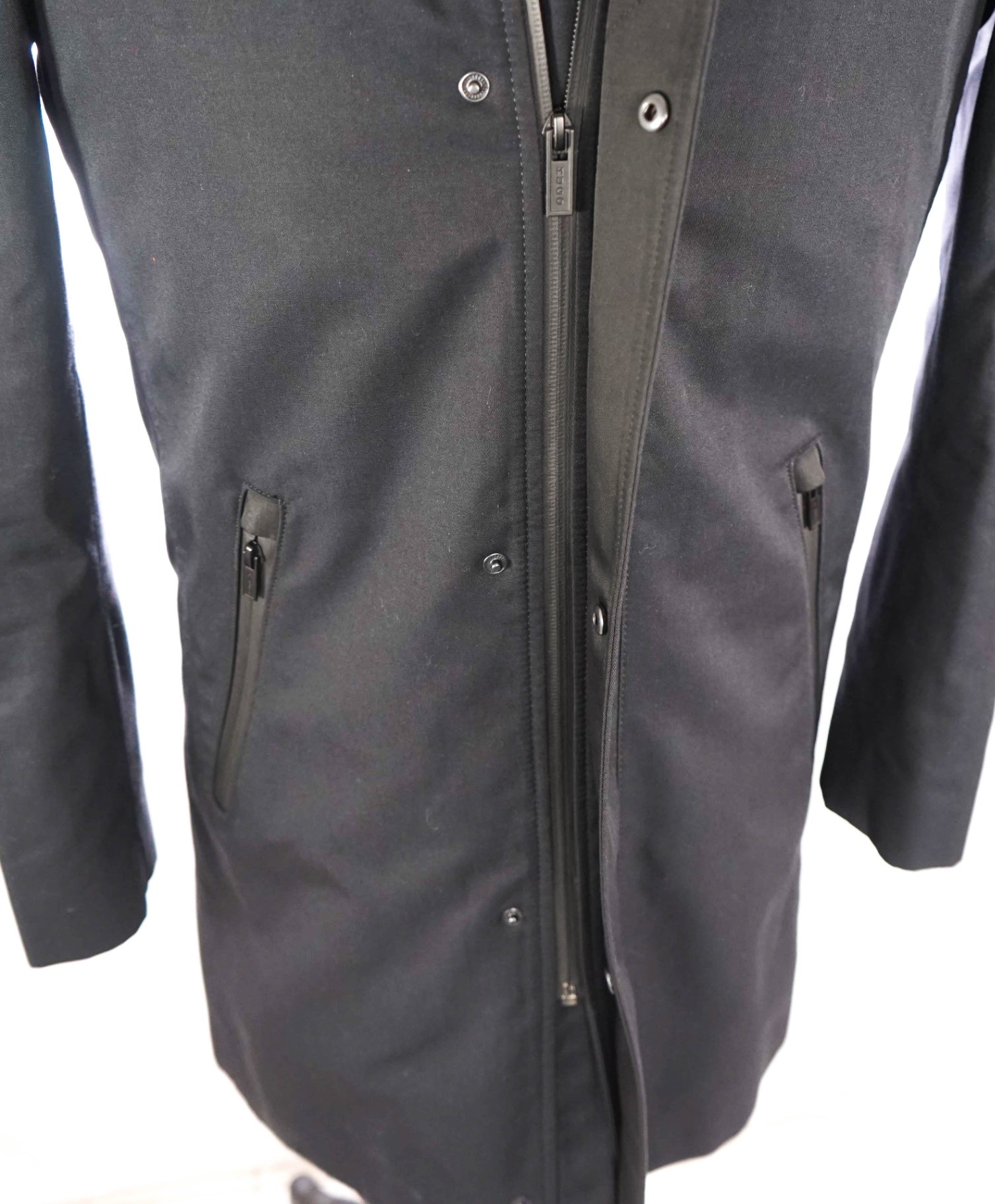$550 HUGO BOSS - Solid Black Cotton Blend Rain/Top Coat - 34R
