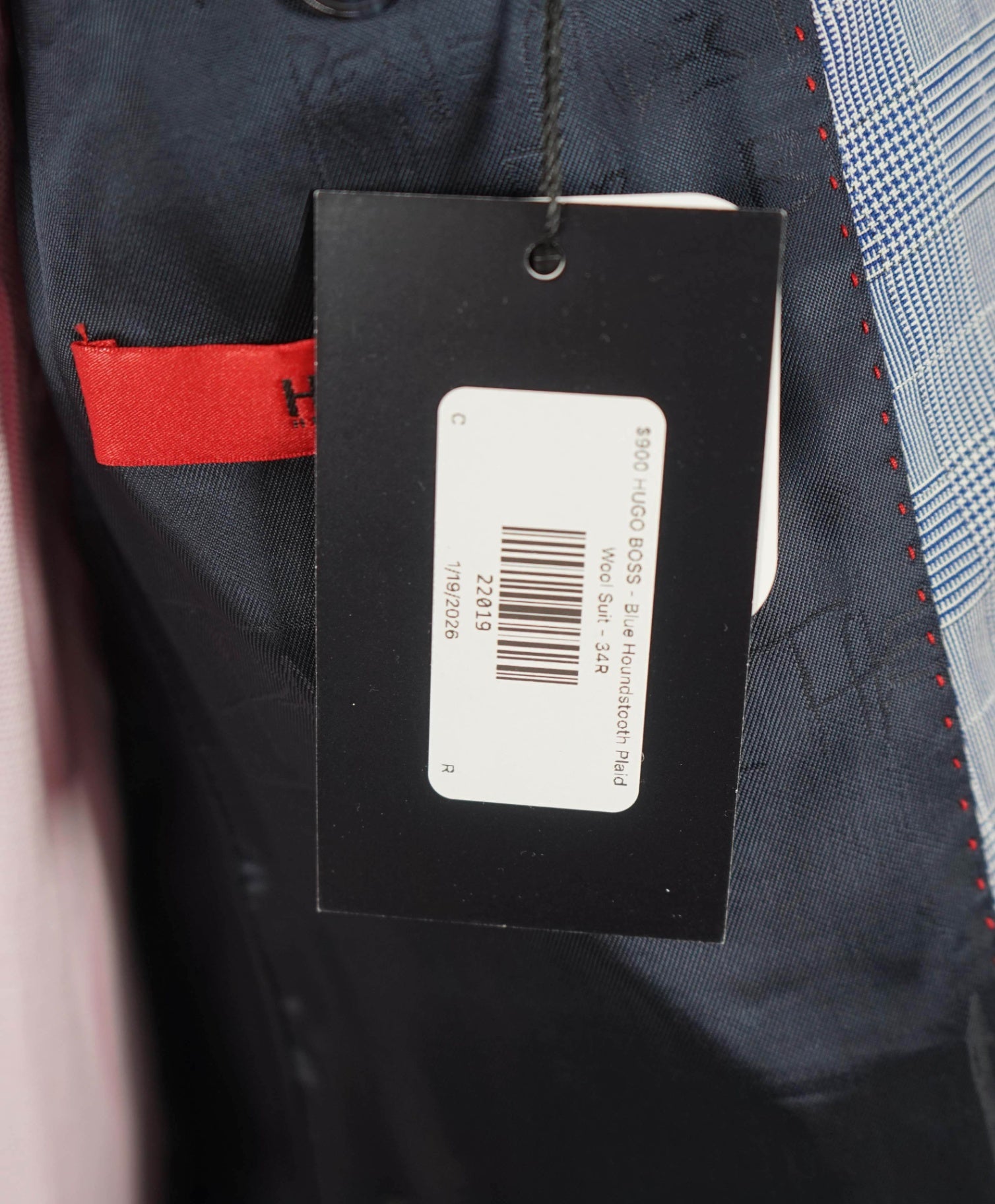 $900 HUGO BOSS - Blue Houndstooth Plaid Wool Suit - 34R