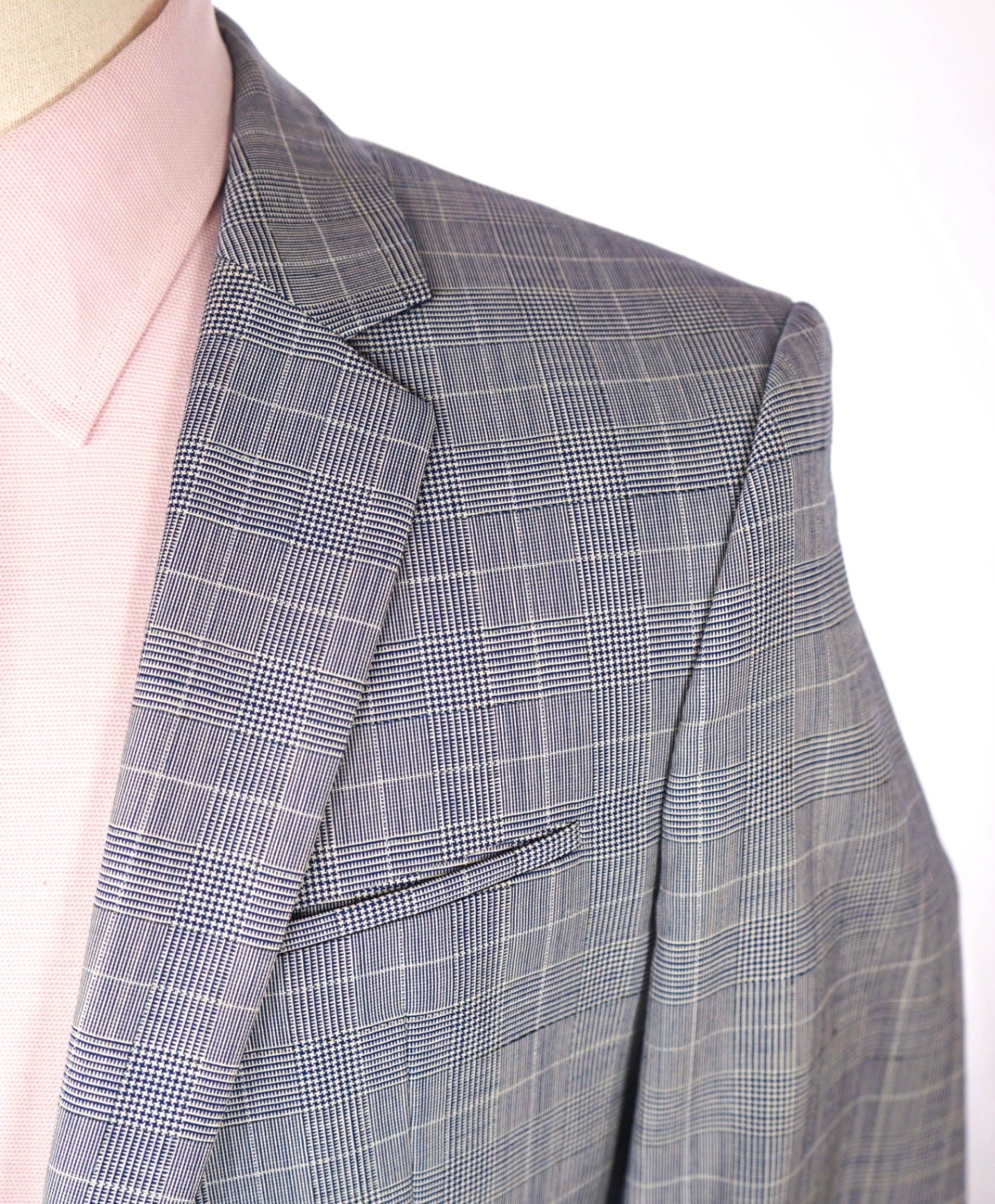 $900 HUGO BOSS - Blue Houndstooth Plaid Wool Suit - 34R