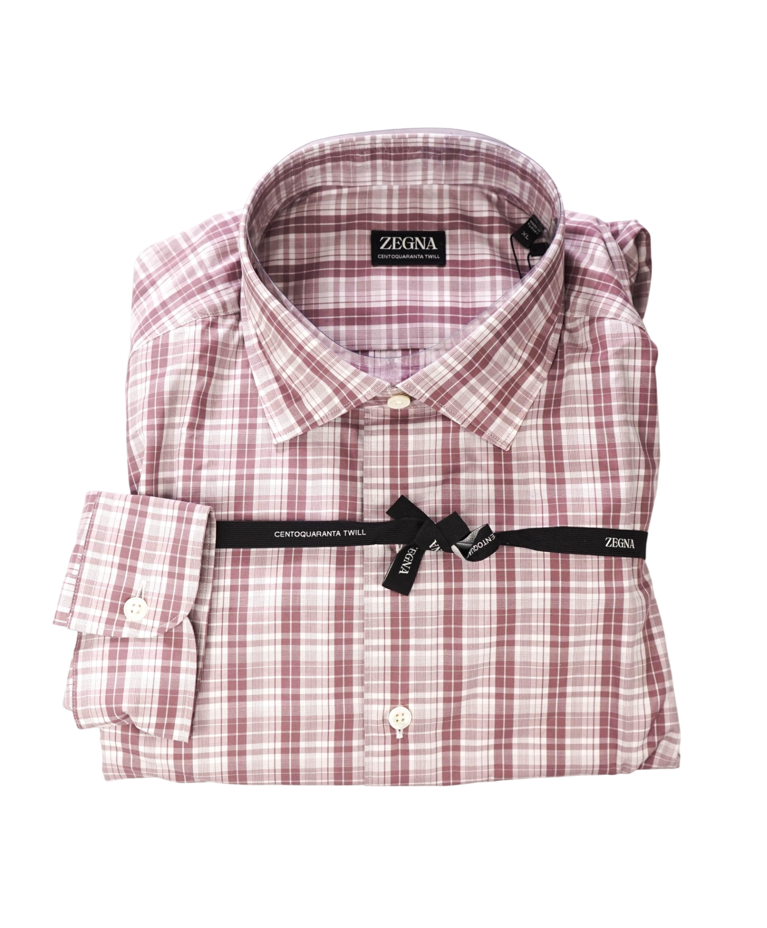 $595 ZEGNA - Pink Plaid "CENTOQUARANTA TWILL" Cotton Shirt - XL