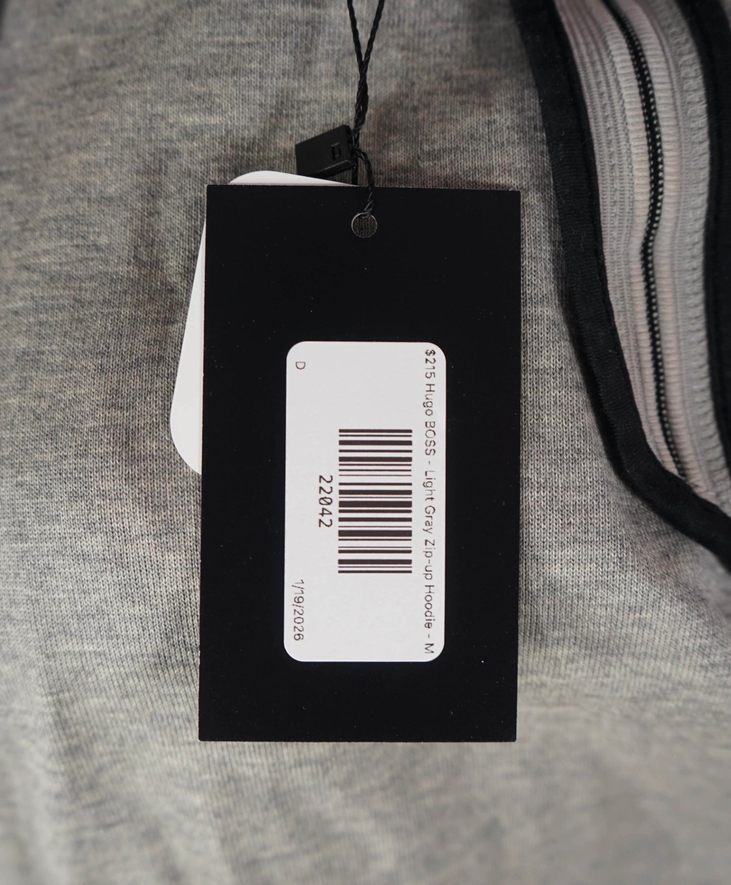 $215 Hugo BOSS - Light Gray Zip-up Hoodie - M