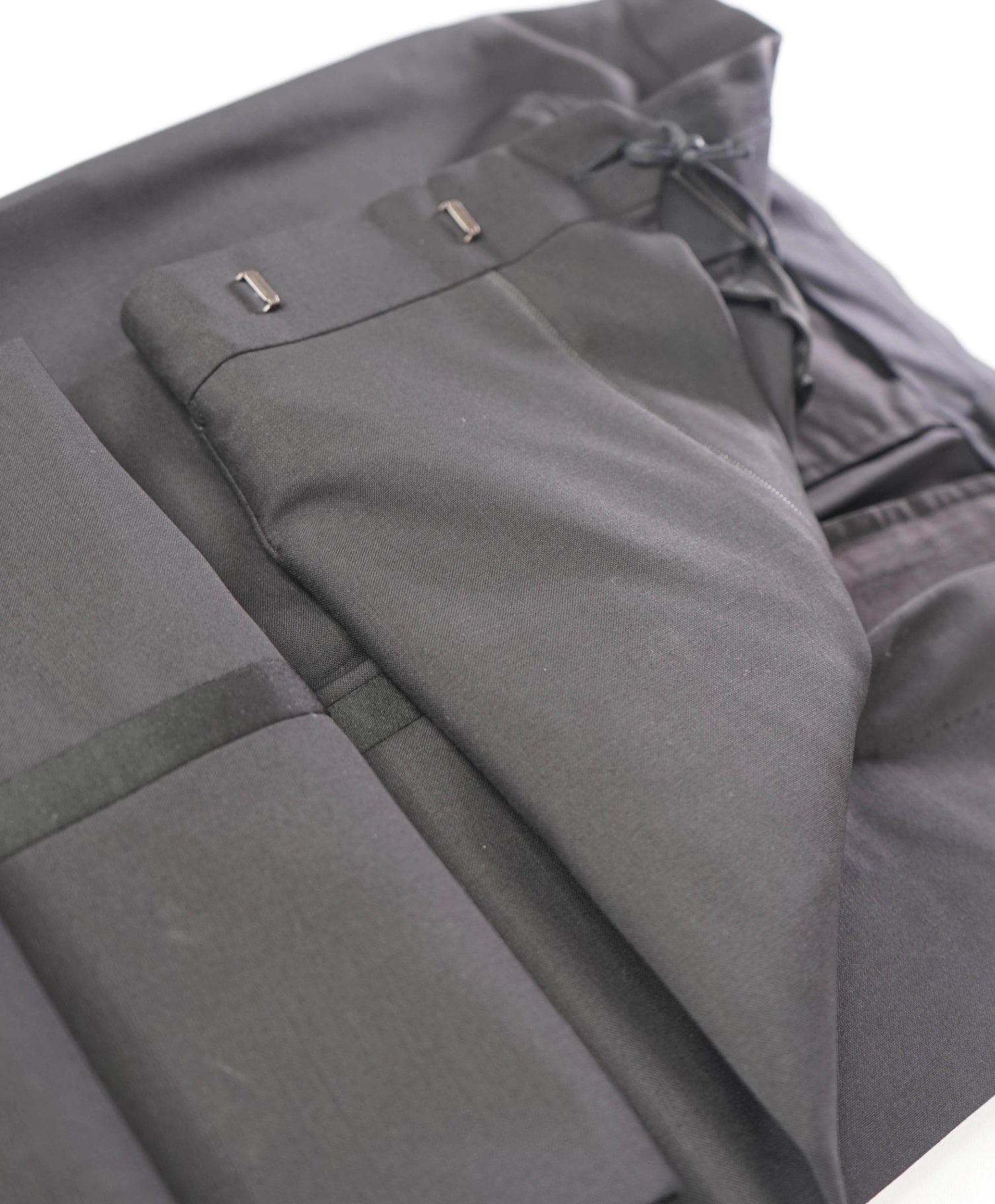 $890 ZEGNA - Black Wool/Mohair Tuxedo Pants - 38W