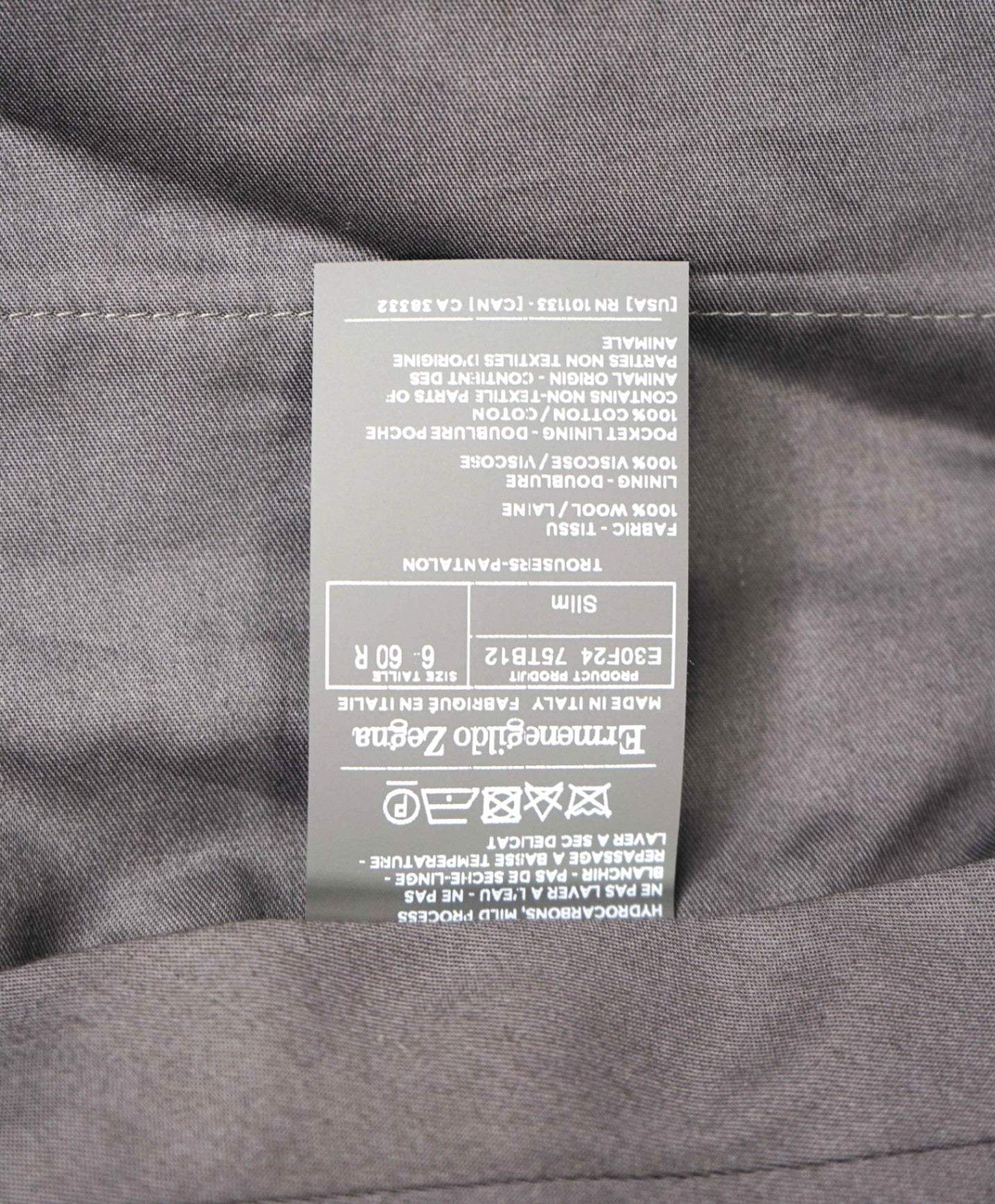 $575 ZEGNA - Solid Gray Flannel Wool Slim Fit Pants - 41W