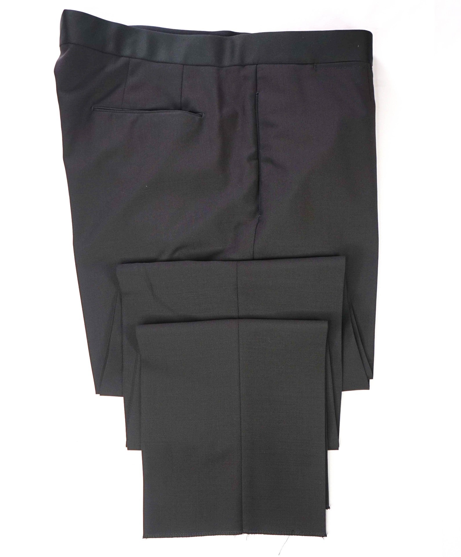 $890 ZEGNA - Black Wool/Mohair Modern Stripeless Tuxedo Pants - 38W