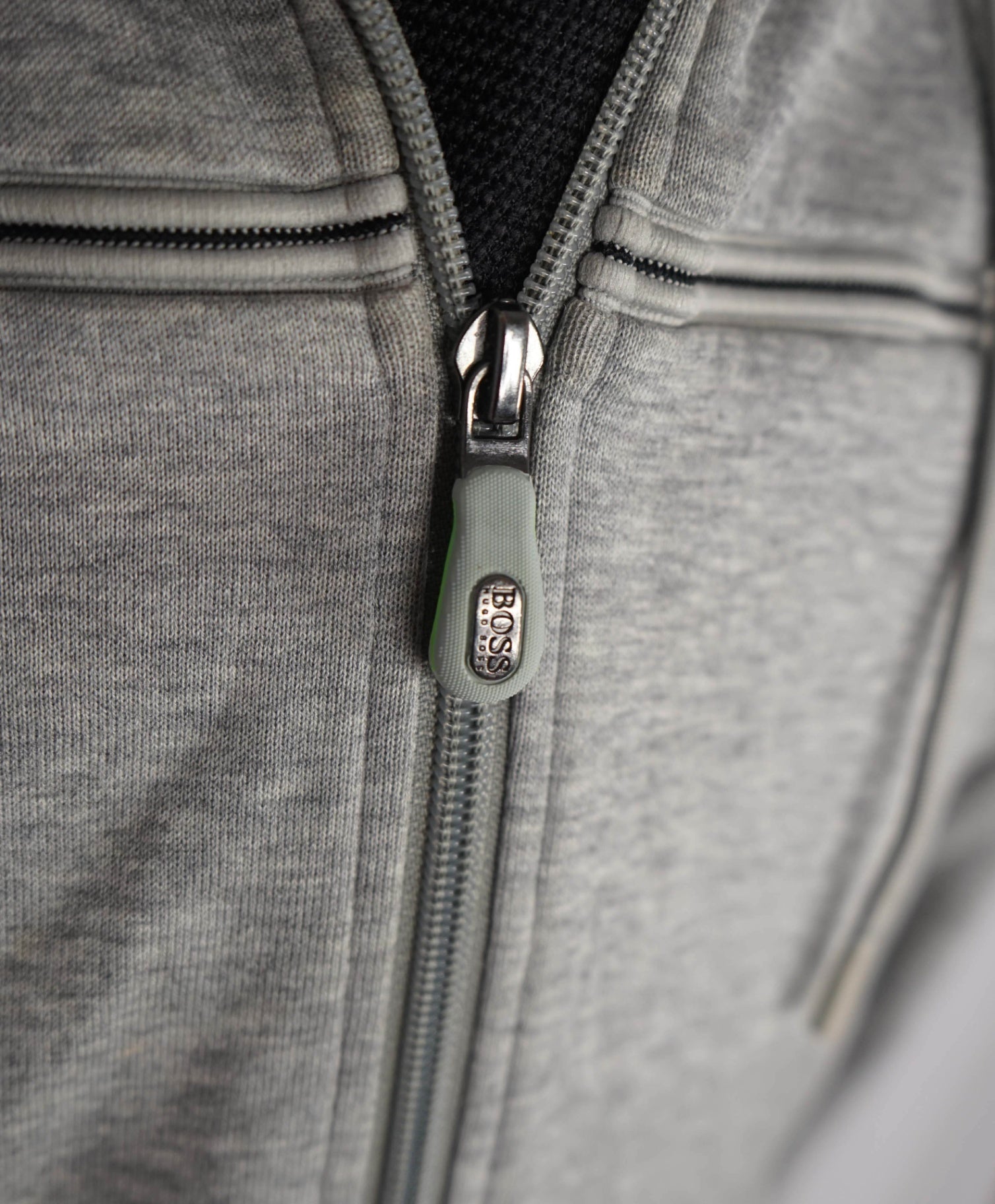 $215 Hugo BOSS - Light Gray Zip-up Hoodie - M