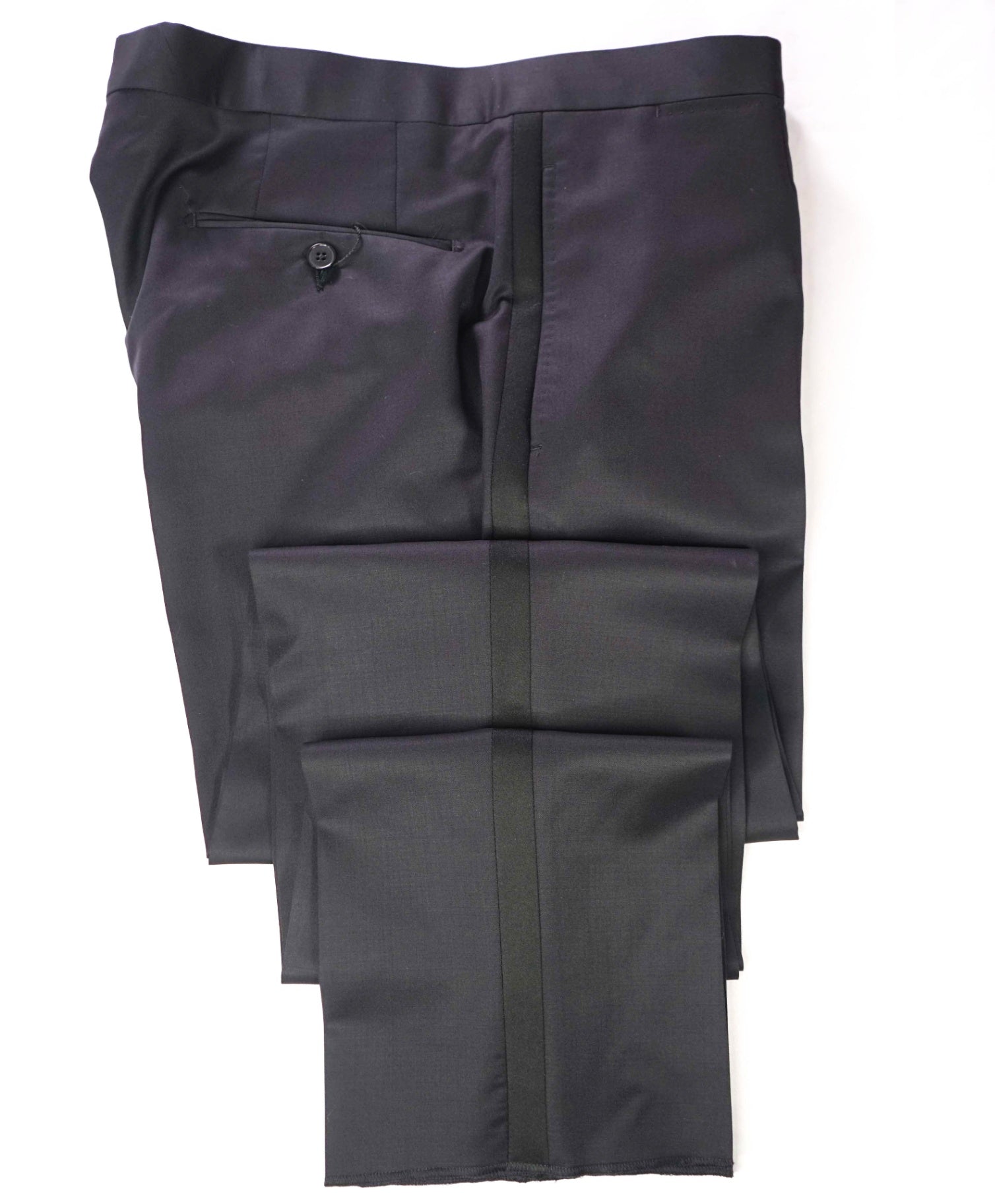 $870 ZEGNA - Black Wool Tuxedo Pants - 36W