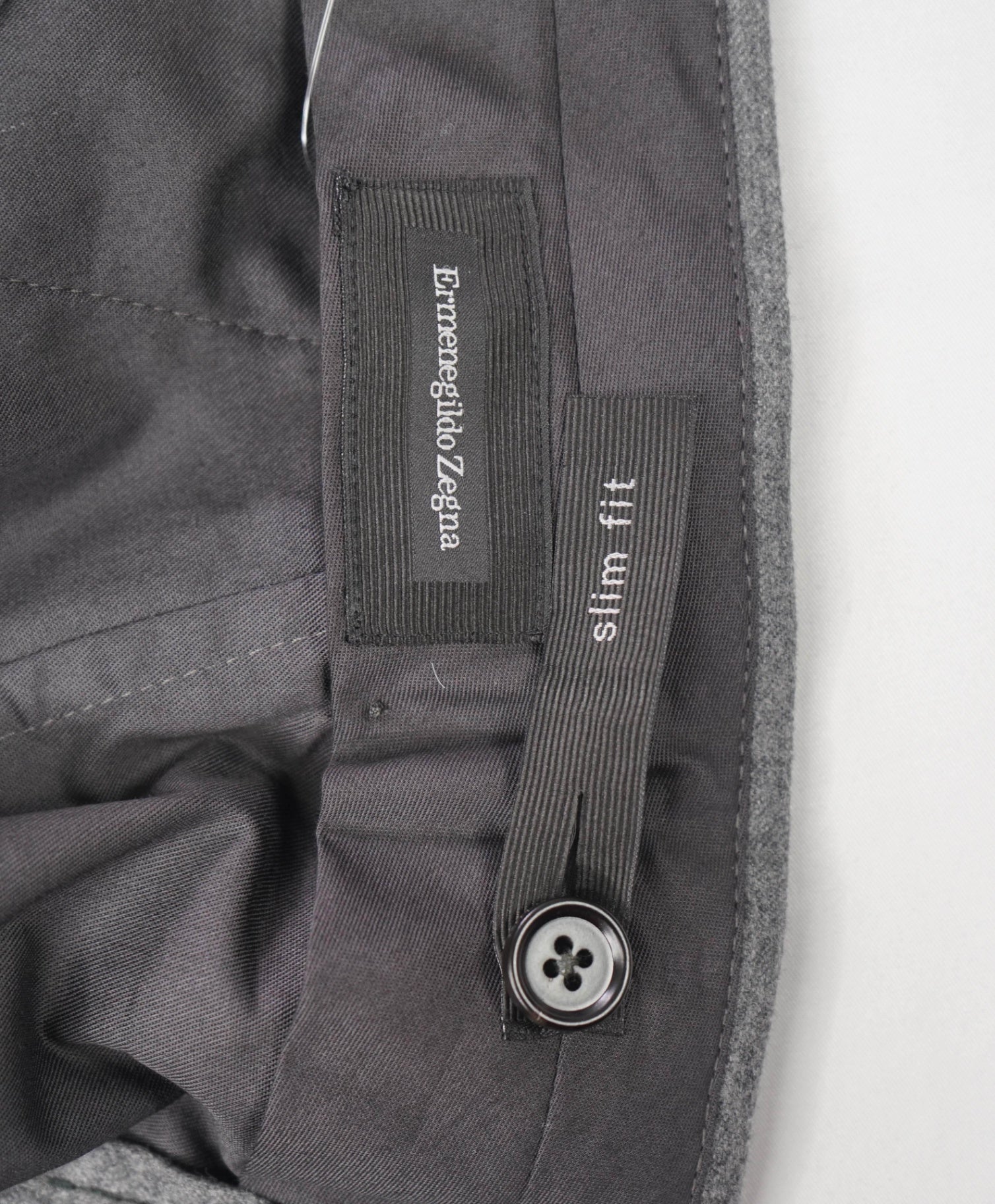 $575 ZEGNA - Solid Gray Flannel Wool Slim Fit Pants - 41W