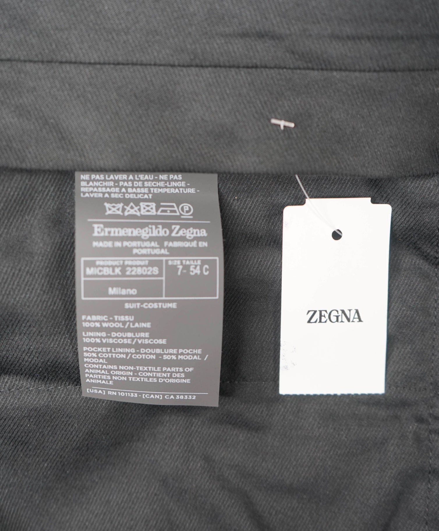 $870 ZEGNA - Black Wool Tuxedo Pants - 36W