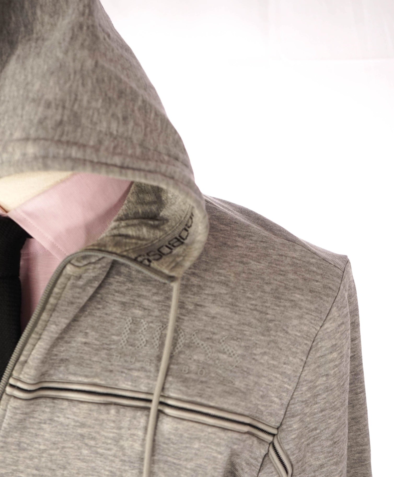 $215 Hugo BOSS - Light Gray Zip-up Hoodie - M
