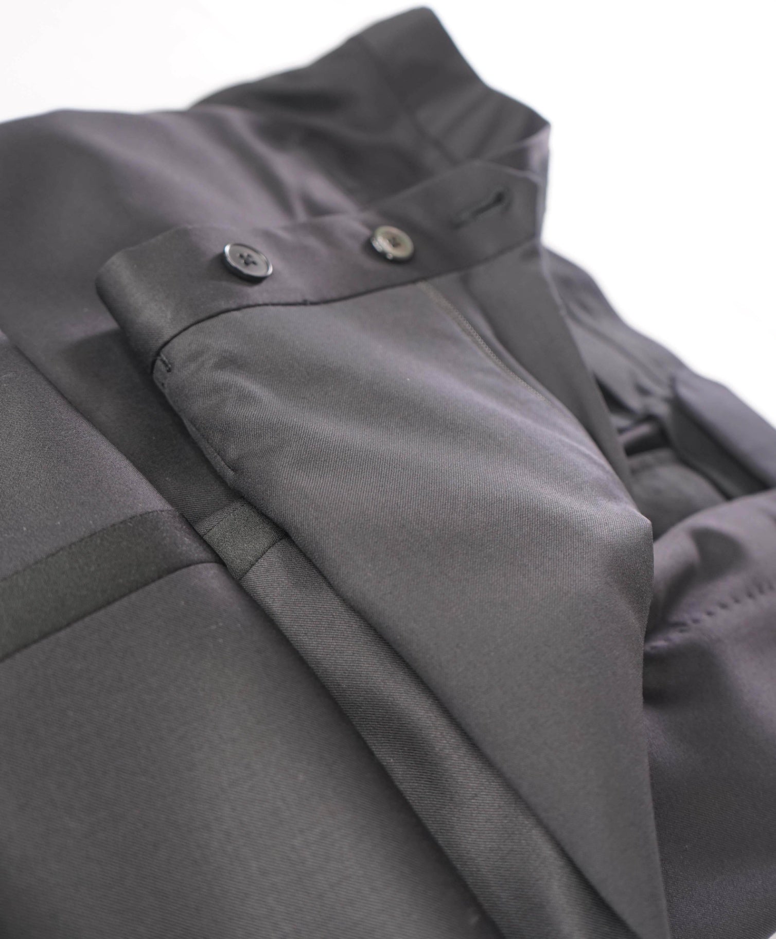 $870 ZEGNA - Black Wool Tuxedo Pants - 36W