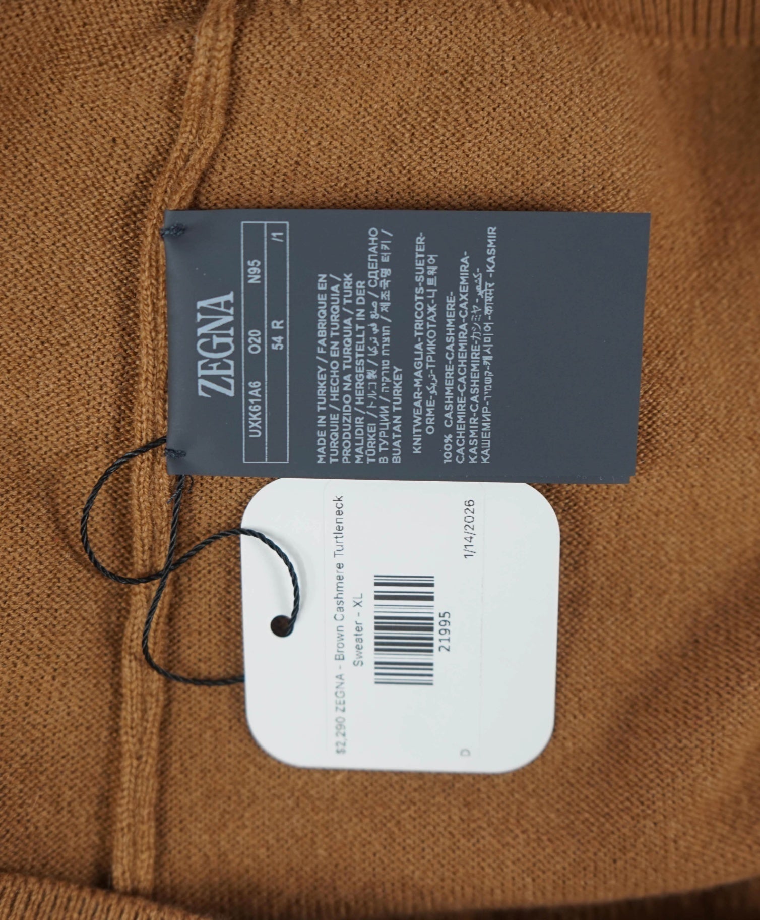 $2,290 ZEGNA - Camel PURE CASHMERE Turtleneck Sweater - XL (54EU)