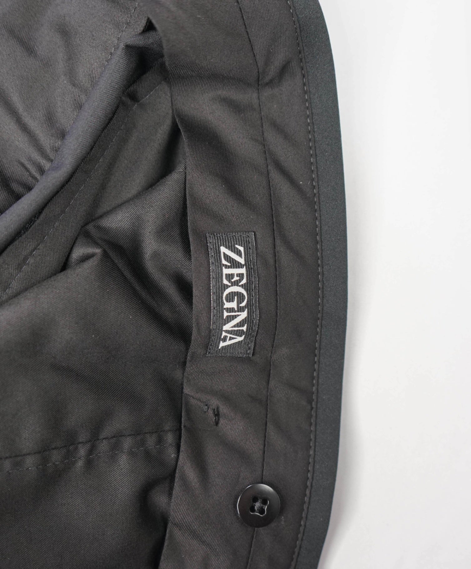 $890 ZEGNA - Black Wool/Mohair Modern Stripeless Tuxedo Pants - 38W