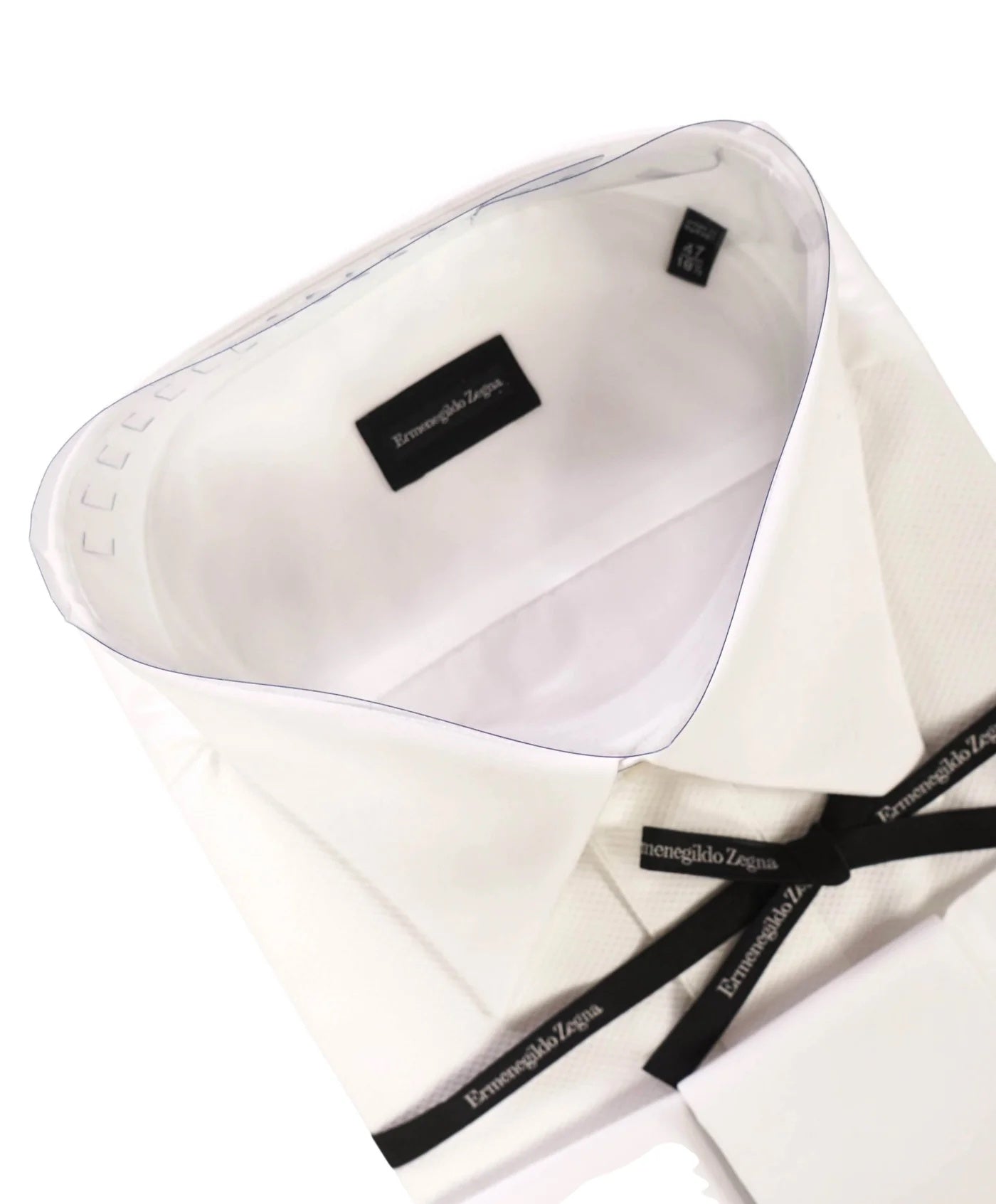 $945 ZEGNA - White Cotton Tuxedo Shirt - 18.5 / 47