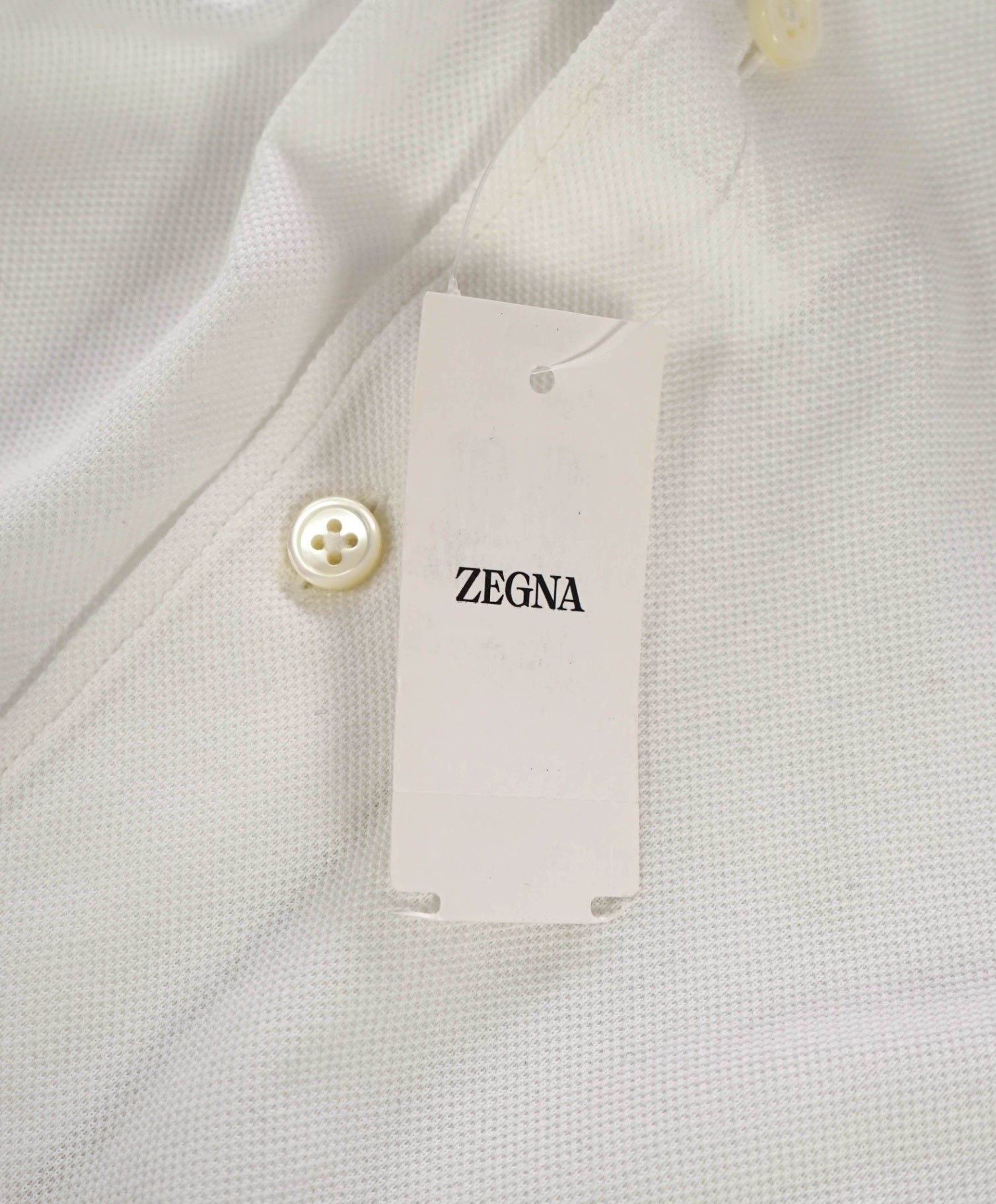 $690 ZEGNA - White Cotton Pique Knit Shirt - XXL