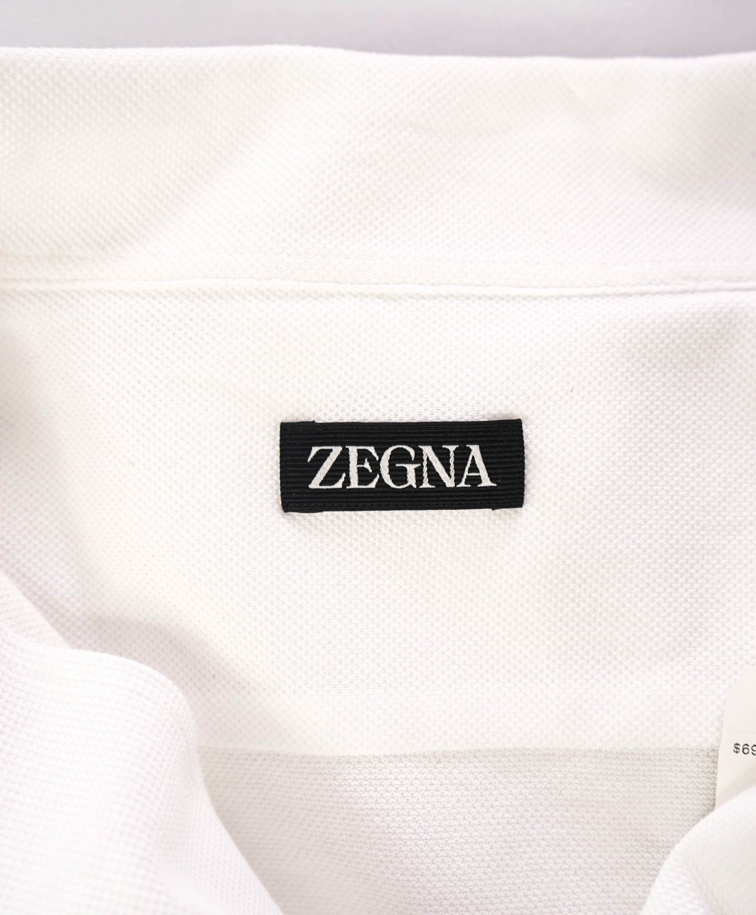 $690 ZEGNA - White Cotton Pique Knit Shirt - XXL