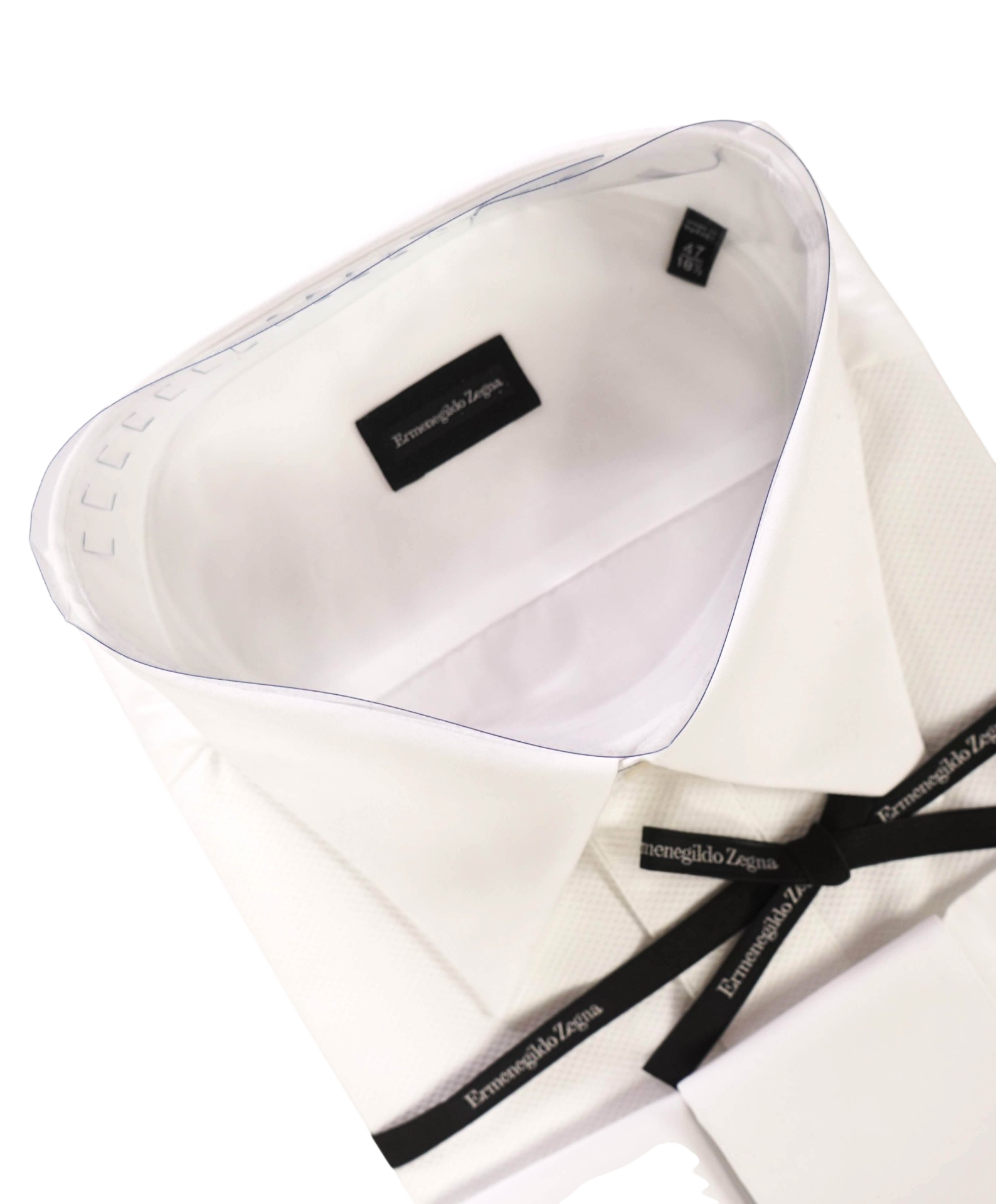 $945 ZEGNA - White Cotton Tuxedo Shirt - 18.5 / 47