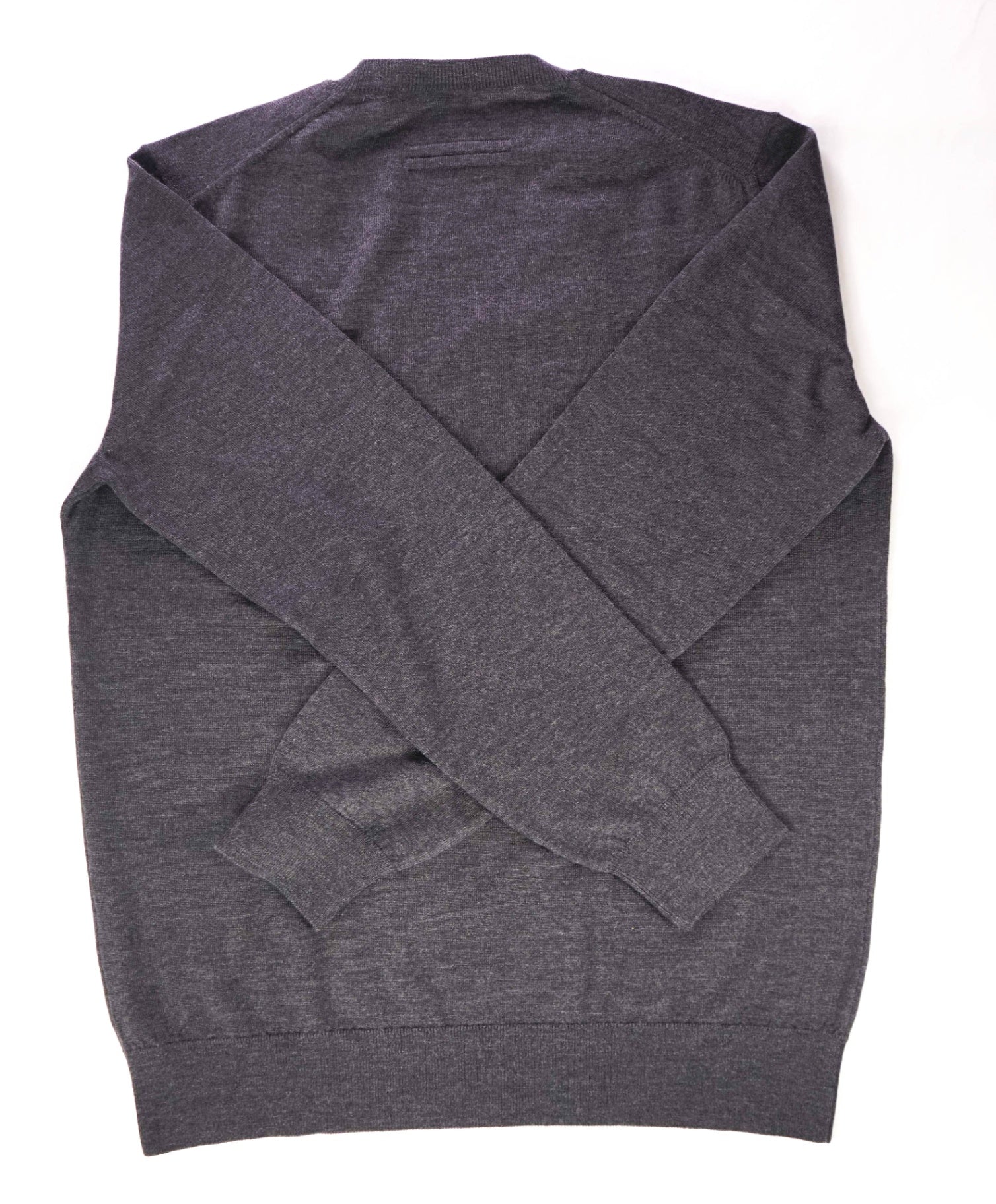 $315 ZEGNA - Solid Gray Wool V-Neck Sweater - XL