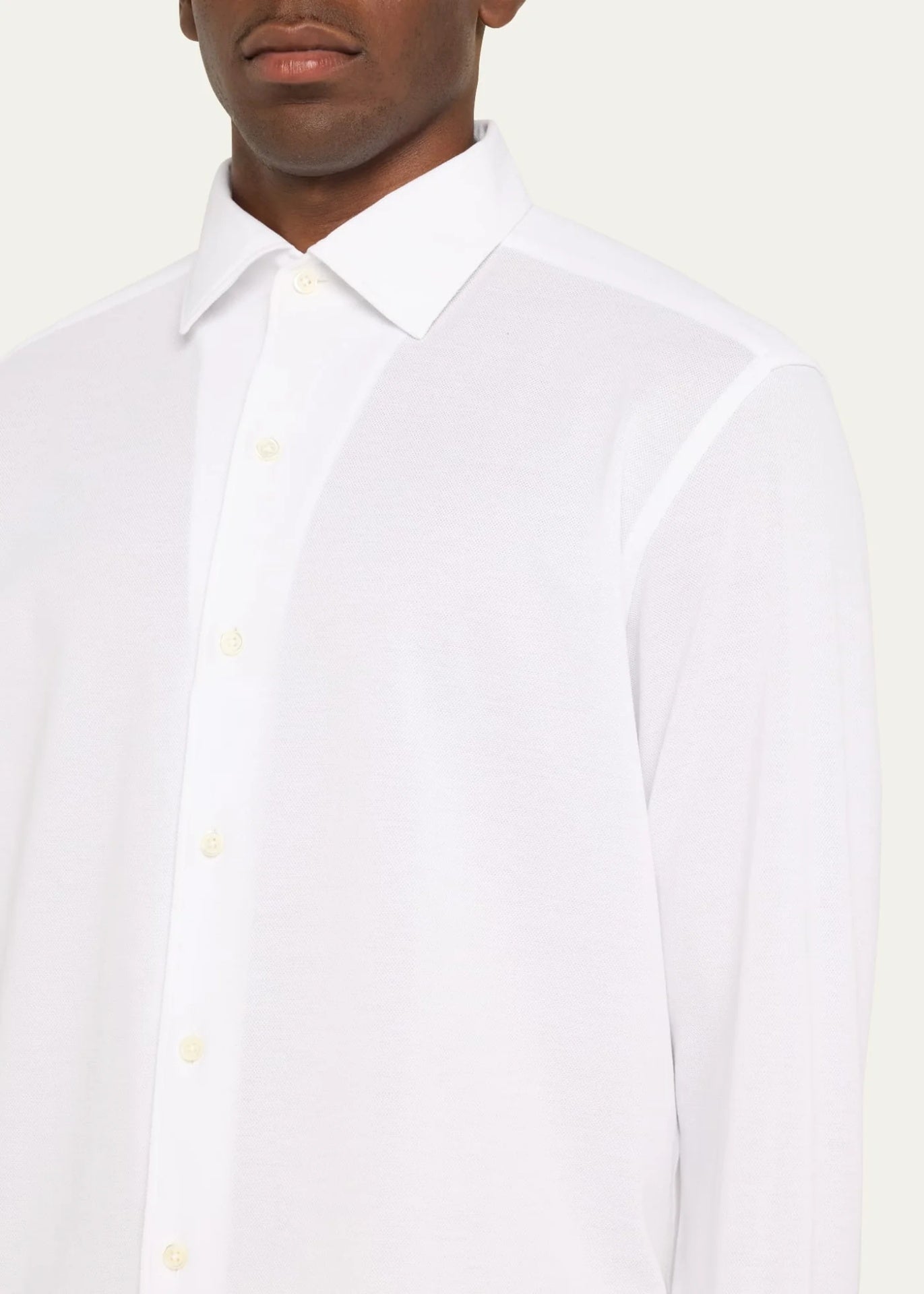 $690 ZEGNA - White Cotton Pique Knit Shirt - XXL
