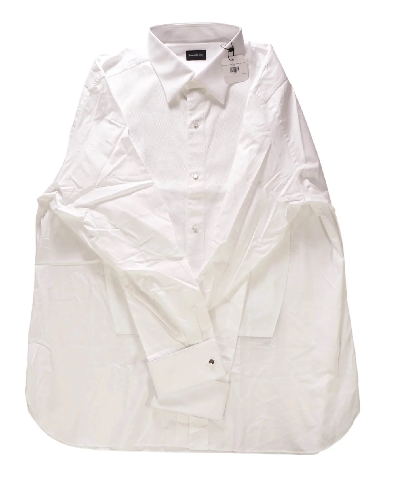 $945 ZEGNA - White Cotton Tuxedo Shirt - 18.5 / 47