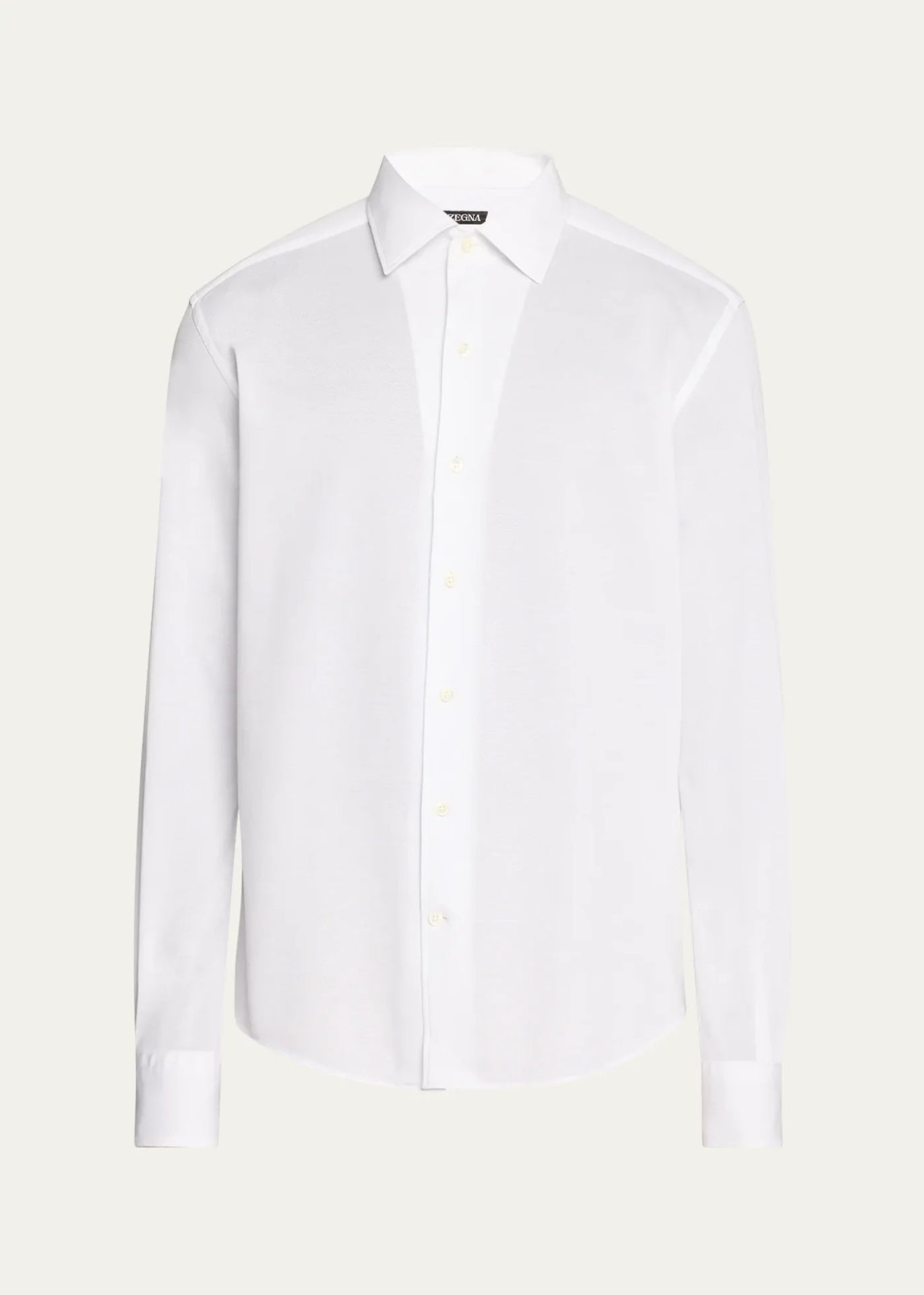 $690 ZEGNA - White Cotton Pique Knit Shirt - XXL