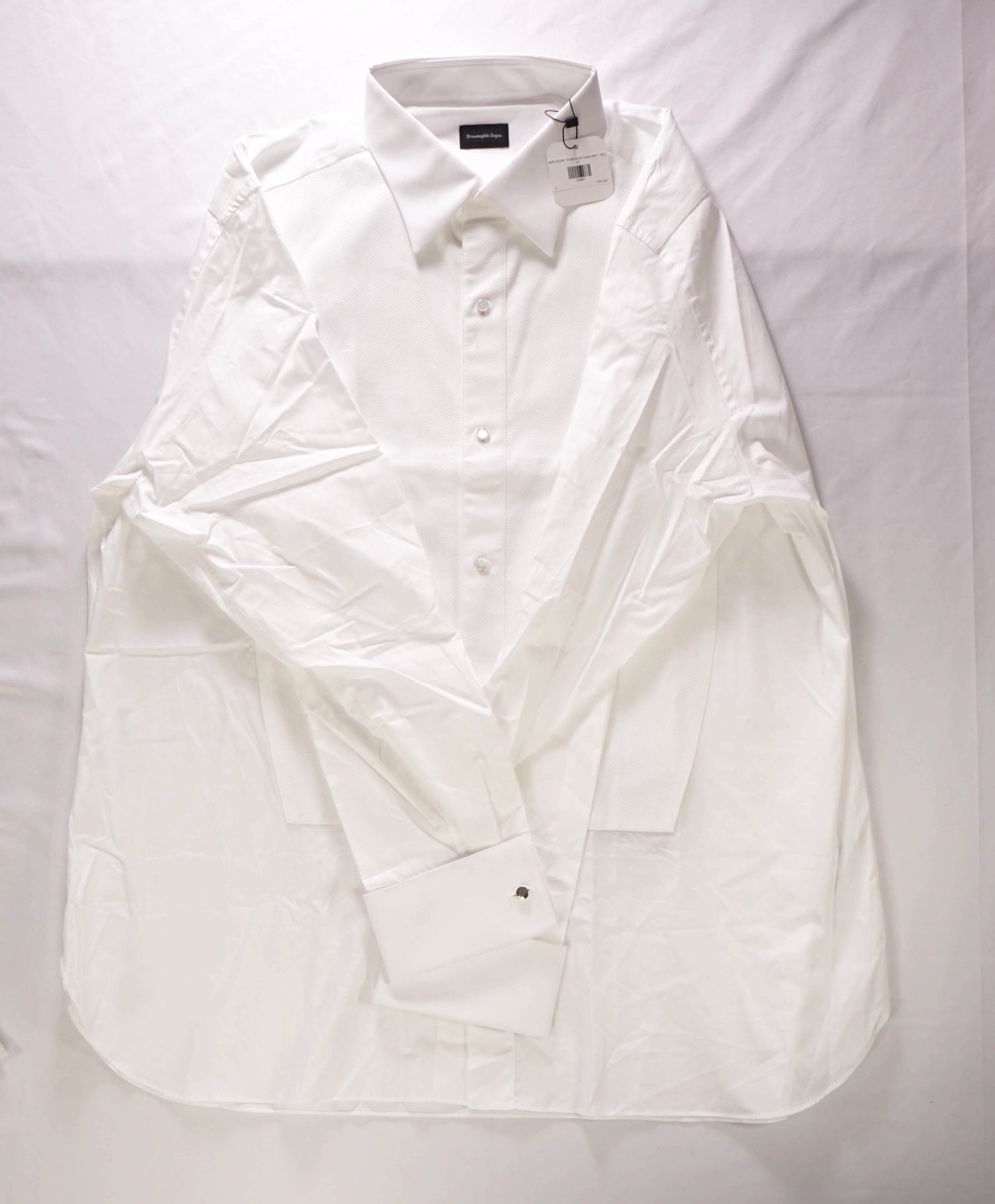 $945 ZEGNA - White Cotton Tuxedo Shirt - 18.5 / 47