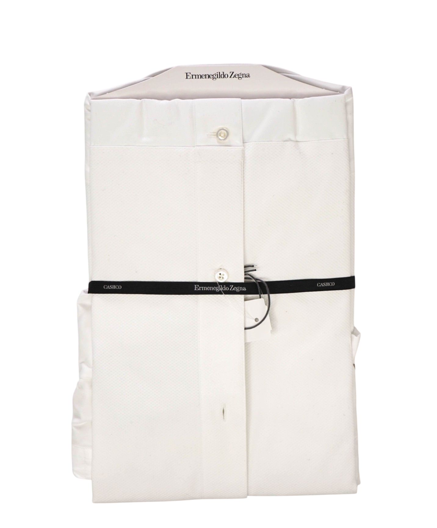 $945 ZEGNA - White Cotton Tuxedo Shirt - 18.5 / 47