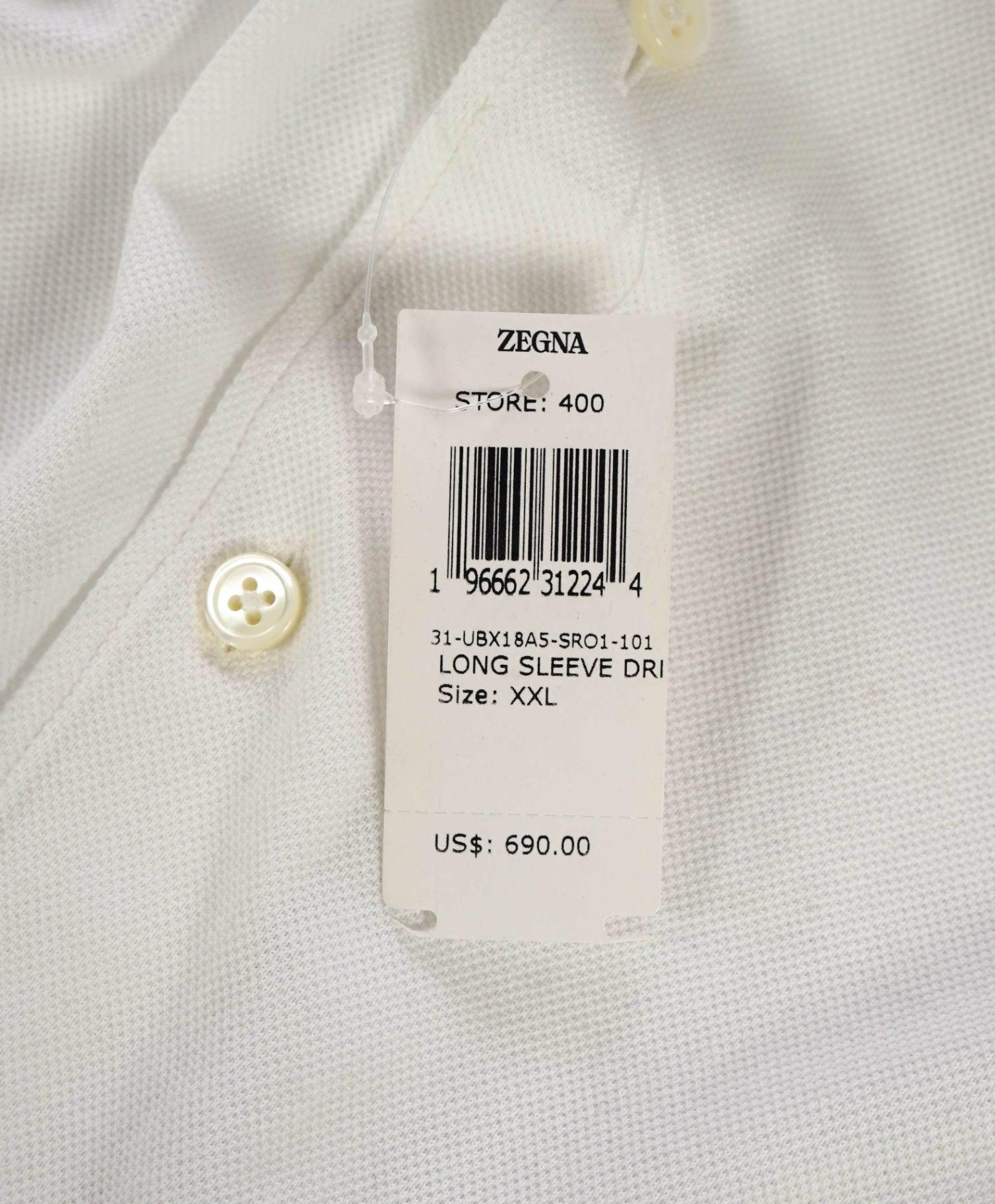$690 ZEGNA - White Cotton Pique Knit Shirt - XXL