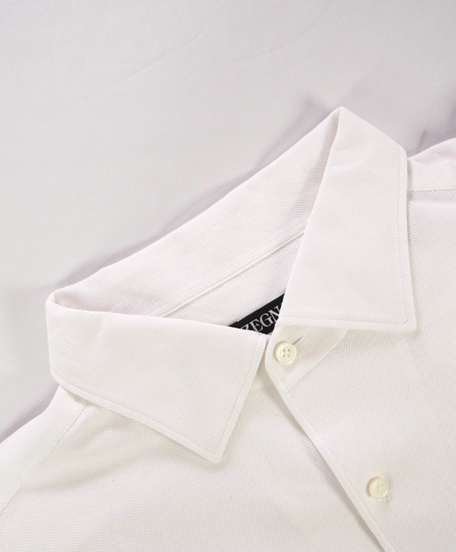 $690 ZEGNA - White Cotton Pique Knit Shirt - XXL