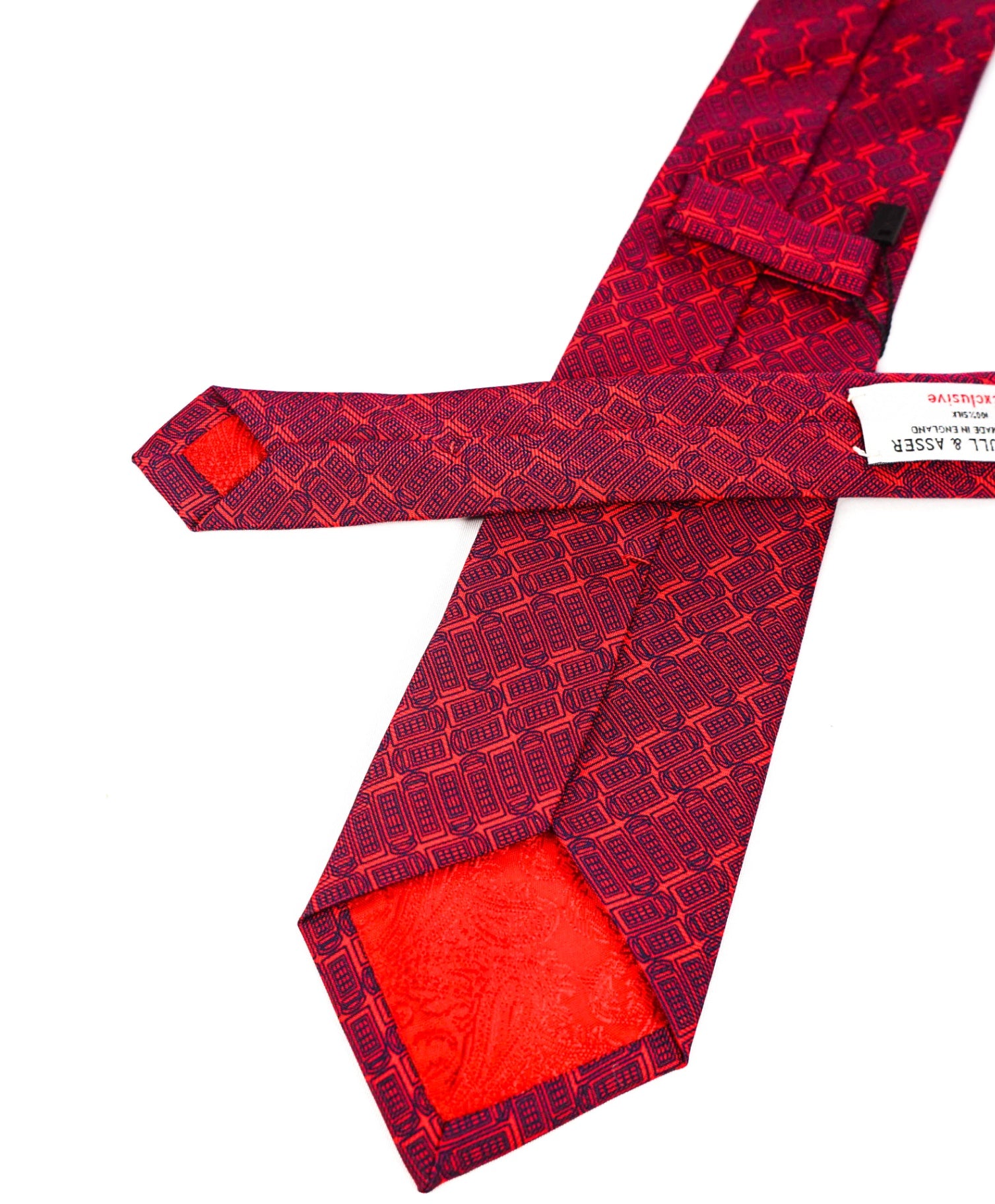 $315 TURNBULL & ASSER - Red/Blue Geometric Silk 3" Tie