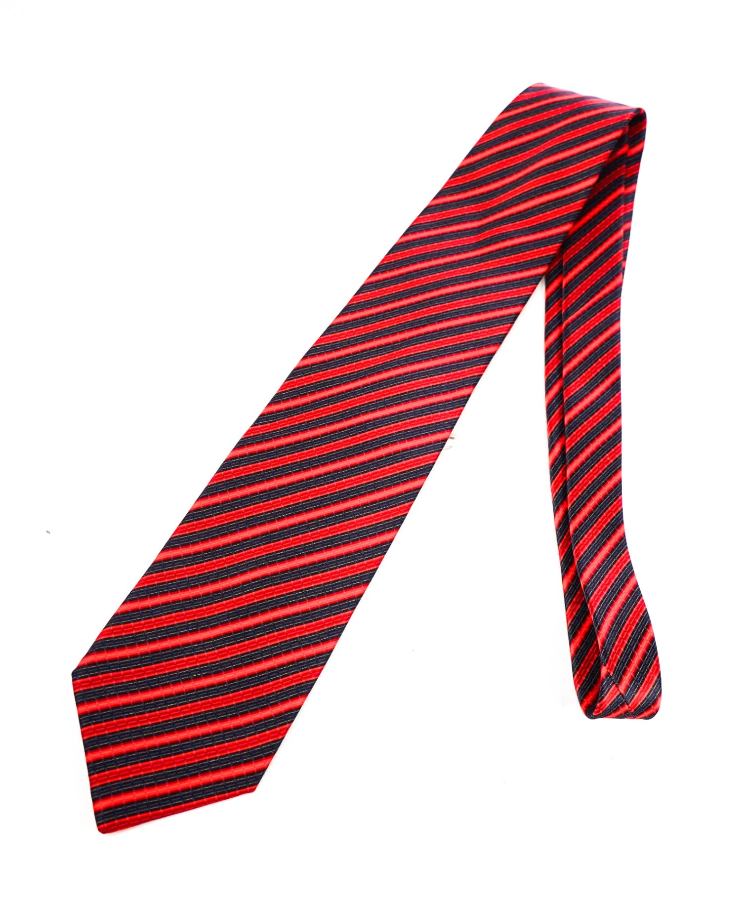 $295 BRIONI - Red/Navy Stripe Silk 3.5" Tie