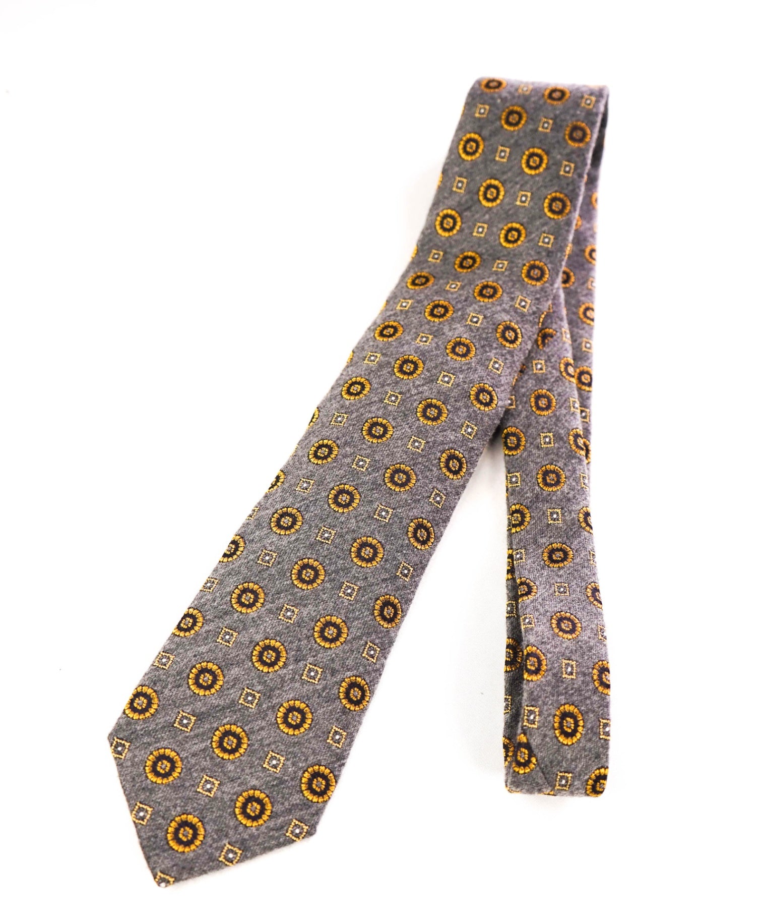 $245 LUIGI BORRELLI - Gray/Gold Medallion Silk 3.25" Tie