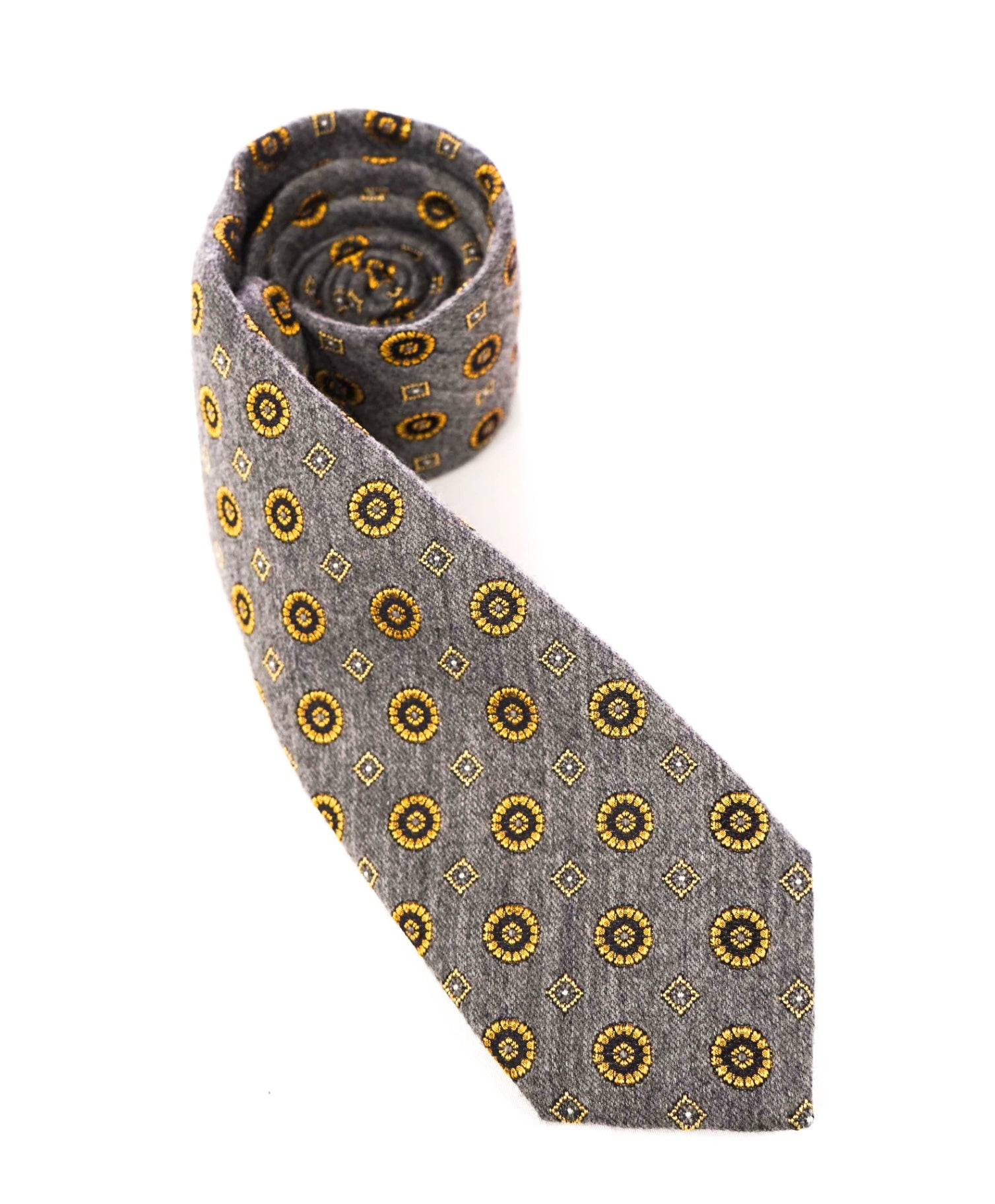 $245 LUIGI BORRELLI - Gray/Gold Medallion Silk 3.25" Tie
