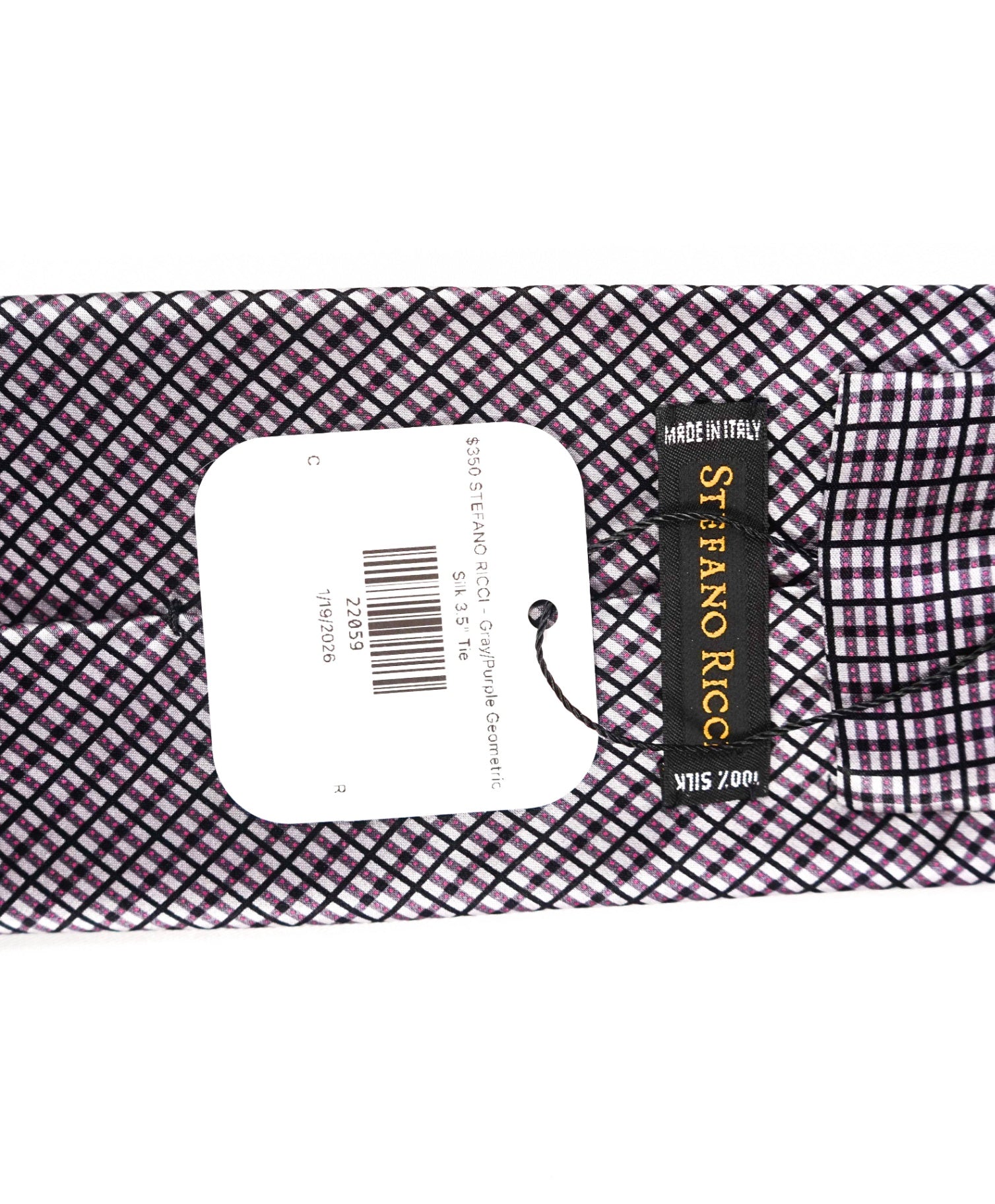 $350 STEFANO RICCI - Gray/Purple Geometric Silk 3.5" Tie