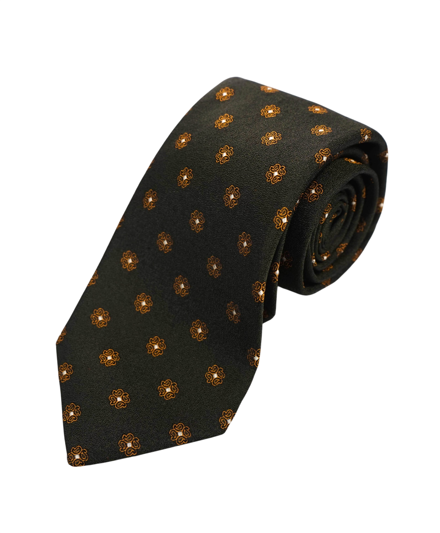 $295 ISAIA - "7 FOLD" Dark Green Medallion Silk 3.25" Tie