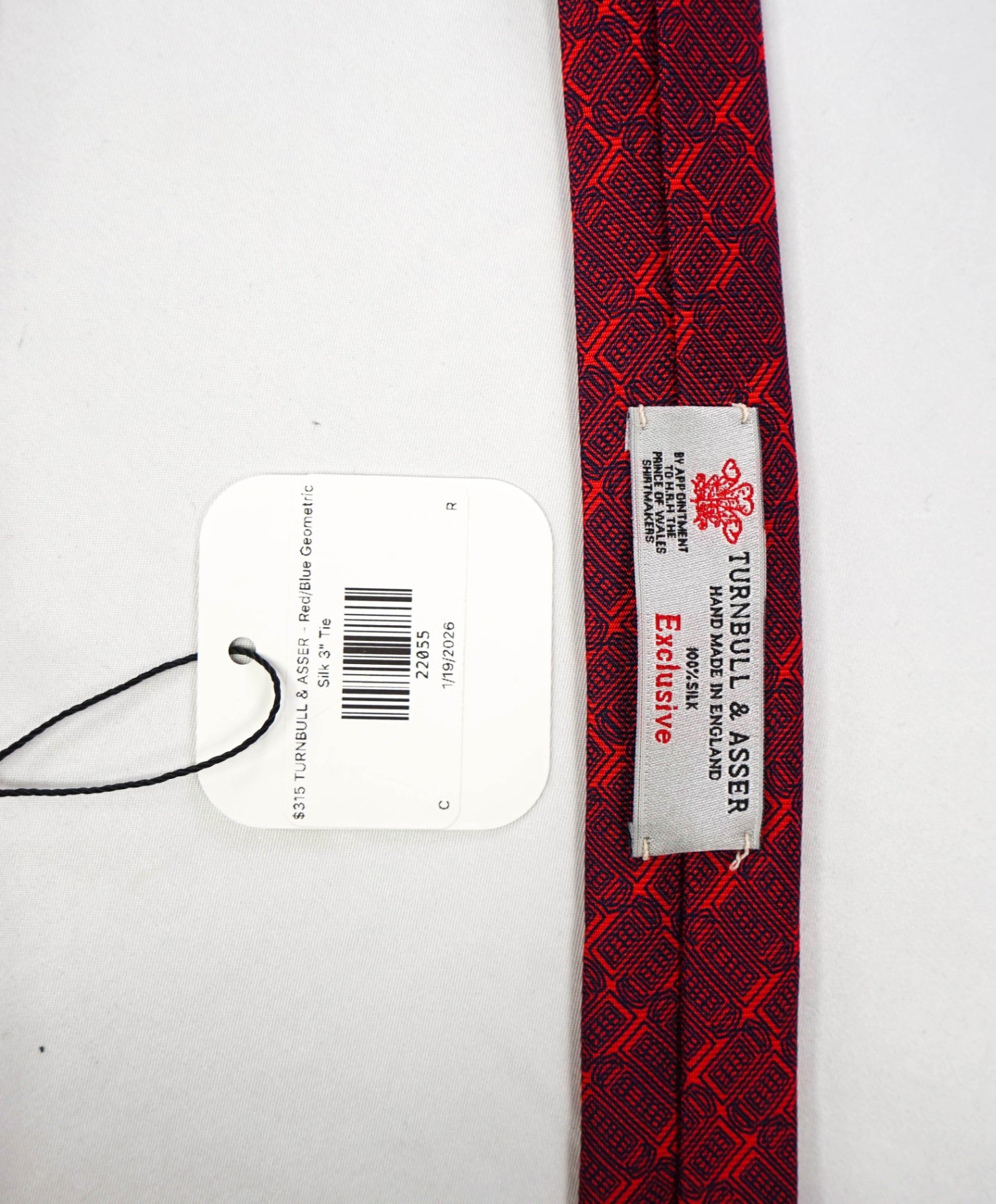 $315 TURNBULL & ASSER - Red/Blue Geometric Silk 3" Tie