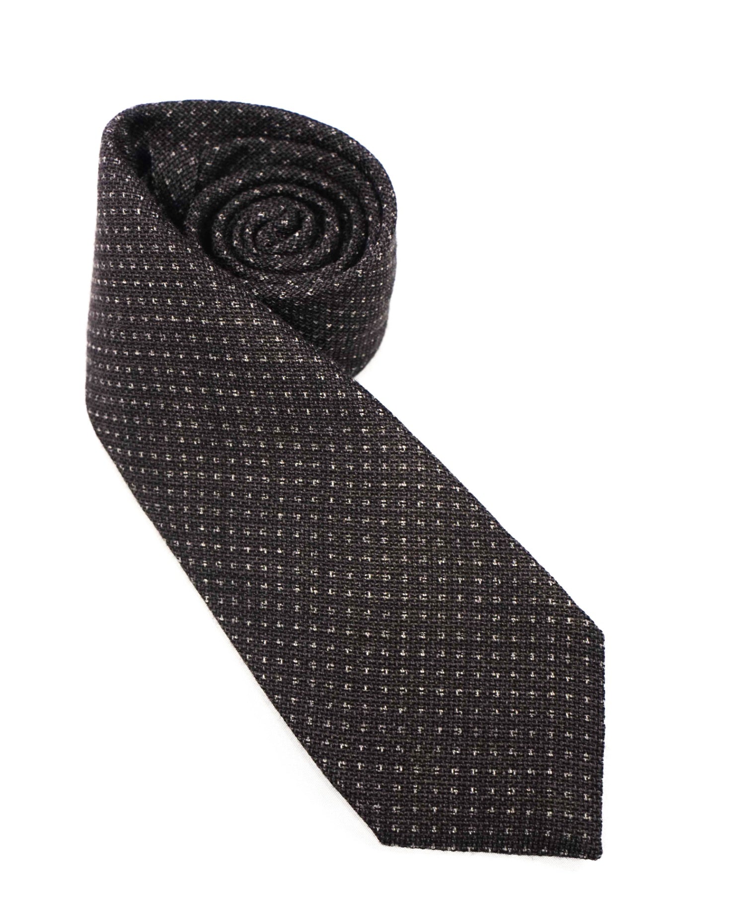 $295 ISAIA - "7 FOLD" Gray Polka-Dot Wool/Silk 3.25" Tie