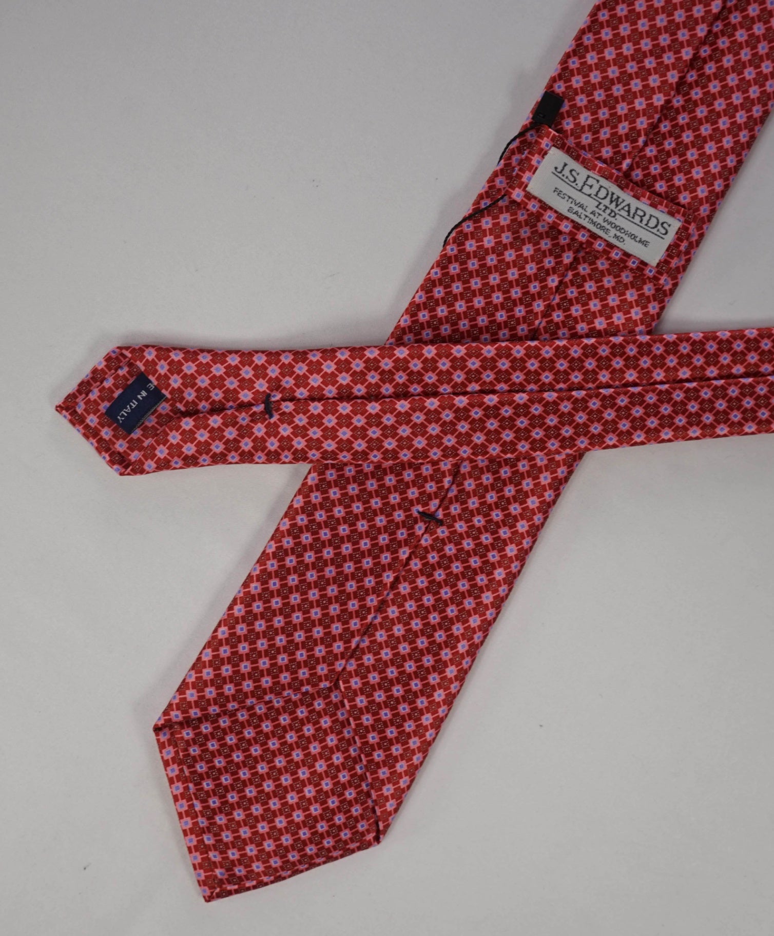 $145 J.S. EDWARDS - Red/Pink Printed Silk Stefano Ricci Style 3.25" Tie