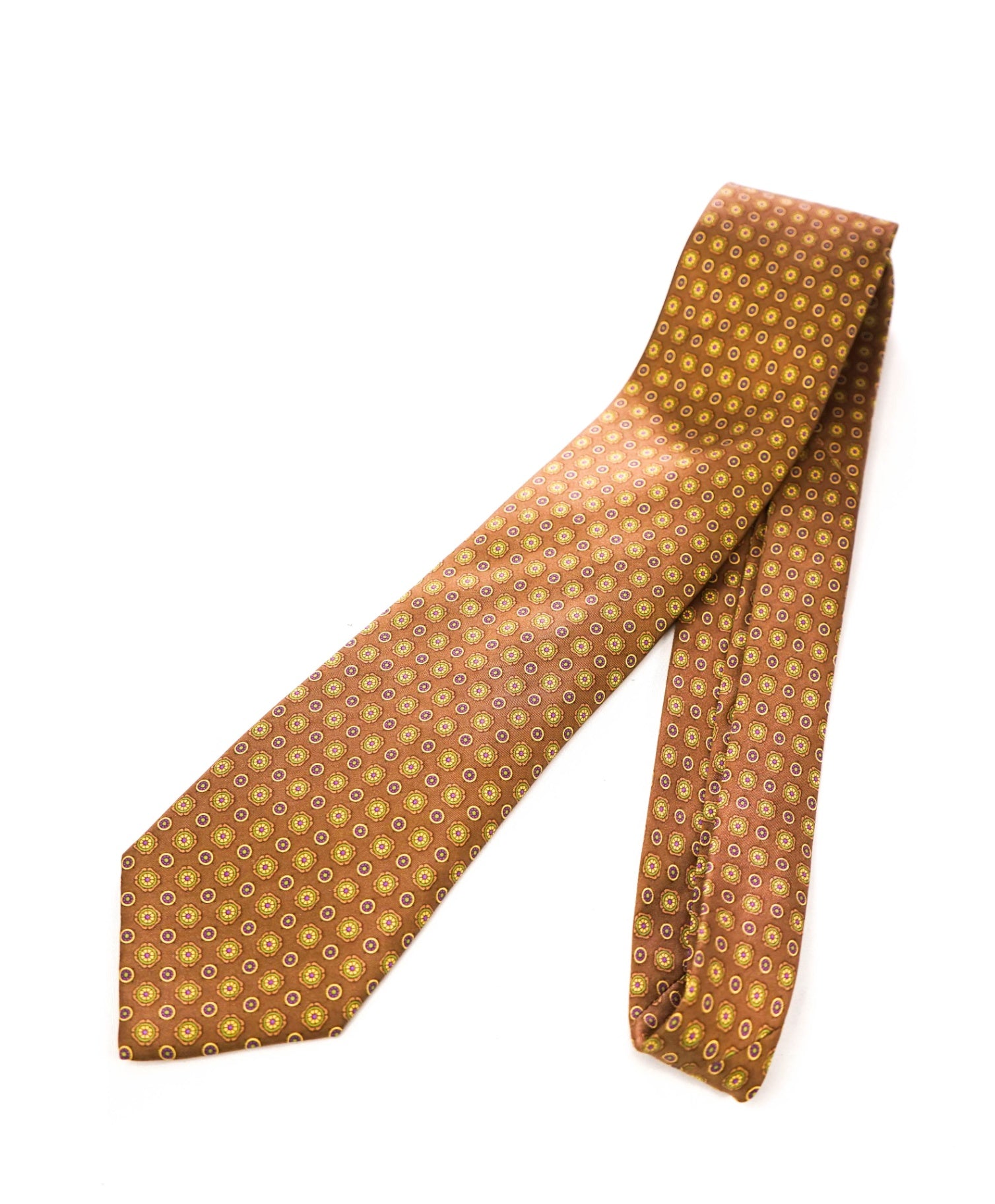 $295 BRIONI - Brown Medallion Silk 3.5" Tie