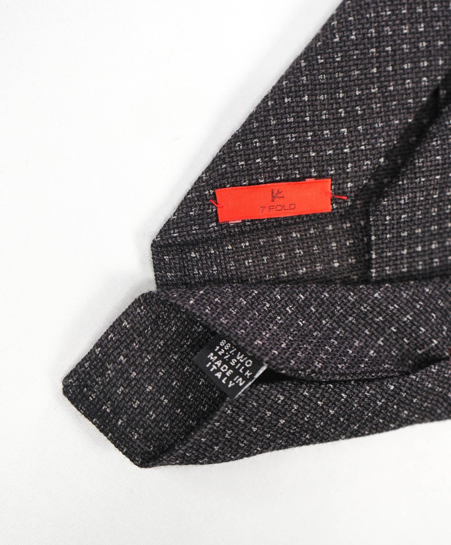 $295 ISAIA - "7 FOLD" Gray Polka-Dot Wool/Silk 3.25" Tie
