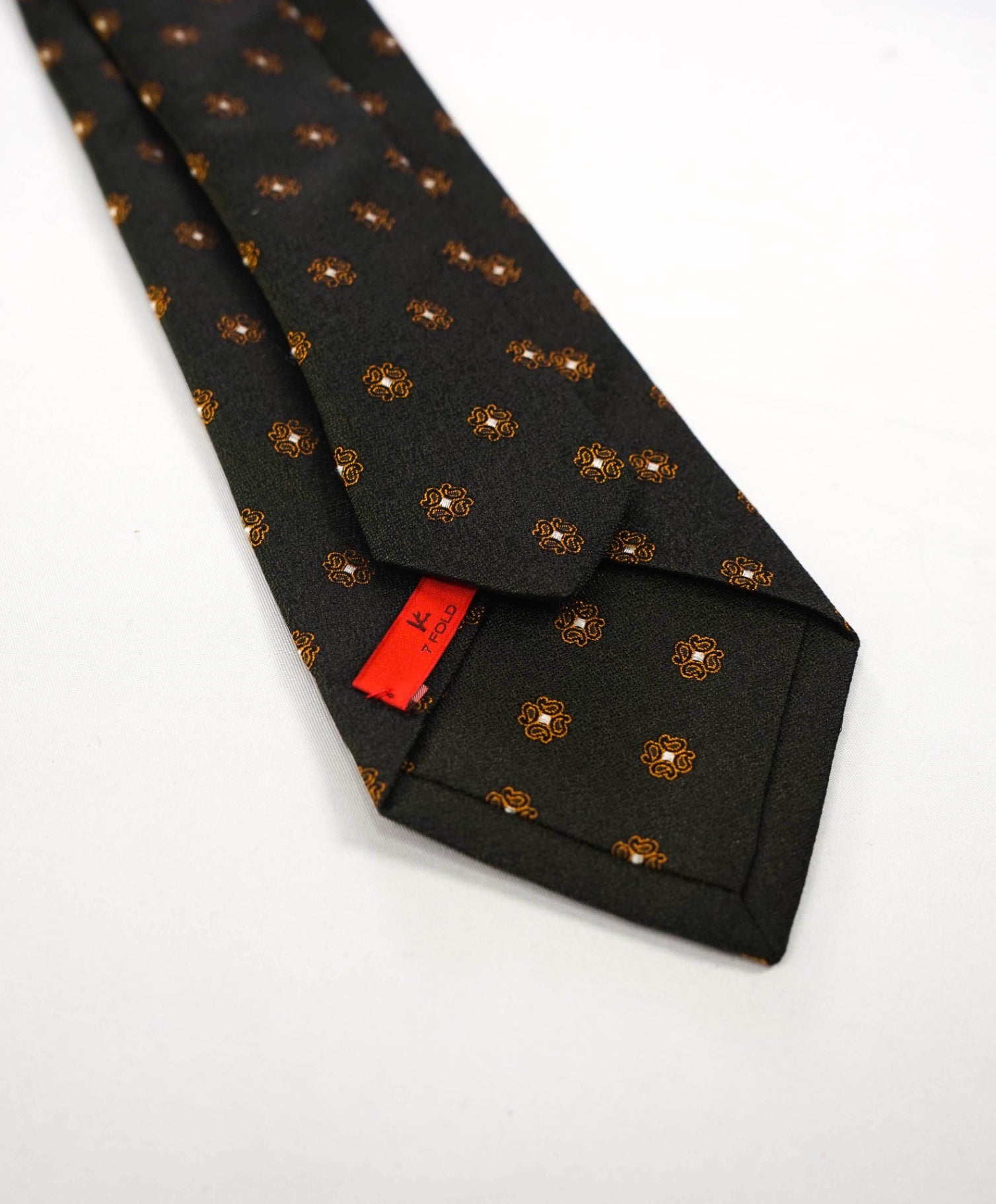 $295 ISAIA - "7 FOLD" Dark Green Medallion Silk 3.25" Tie