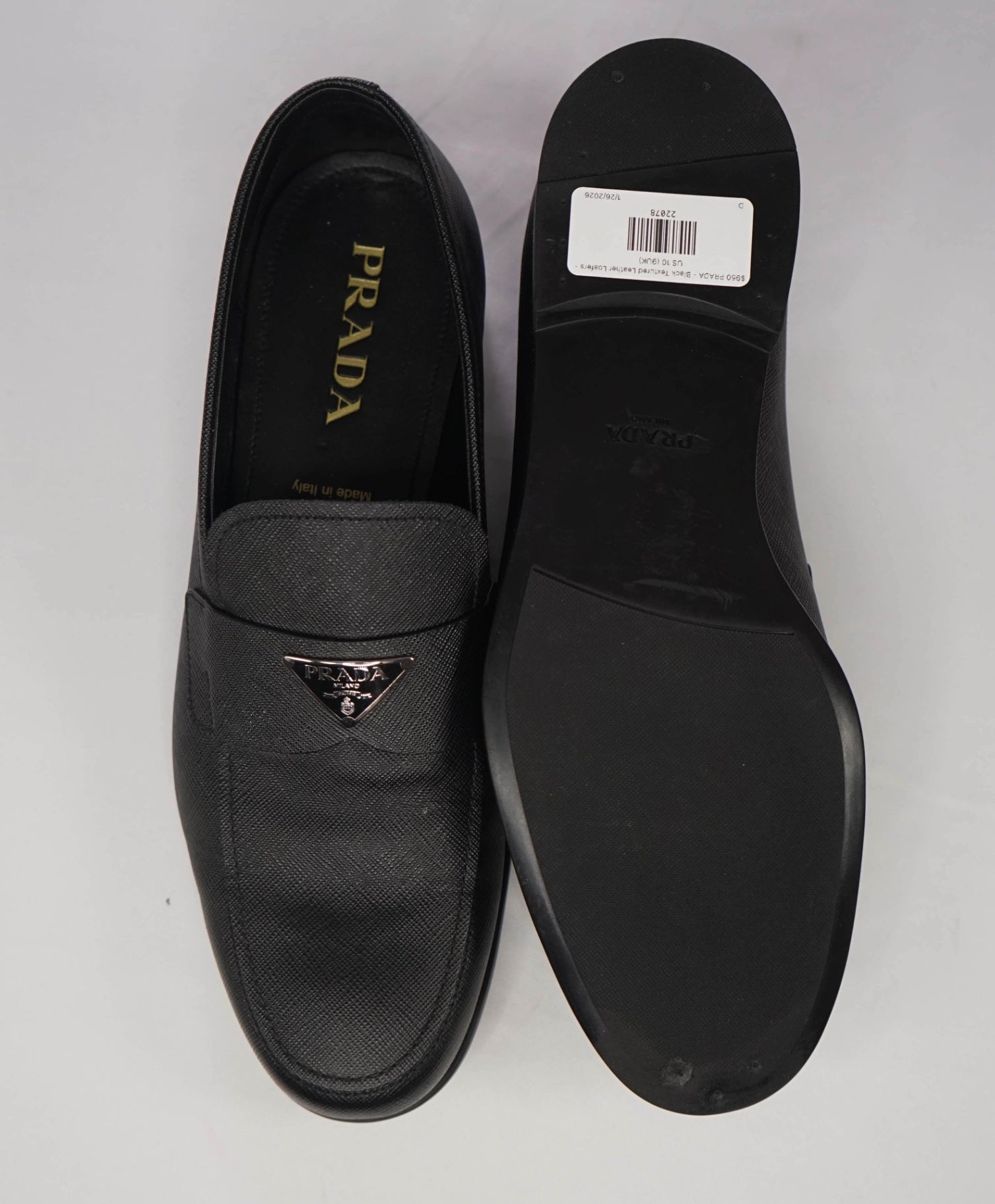 $950 PRADA - Black Textured Leather Loafers - US 10 (9UK)
