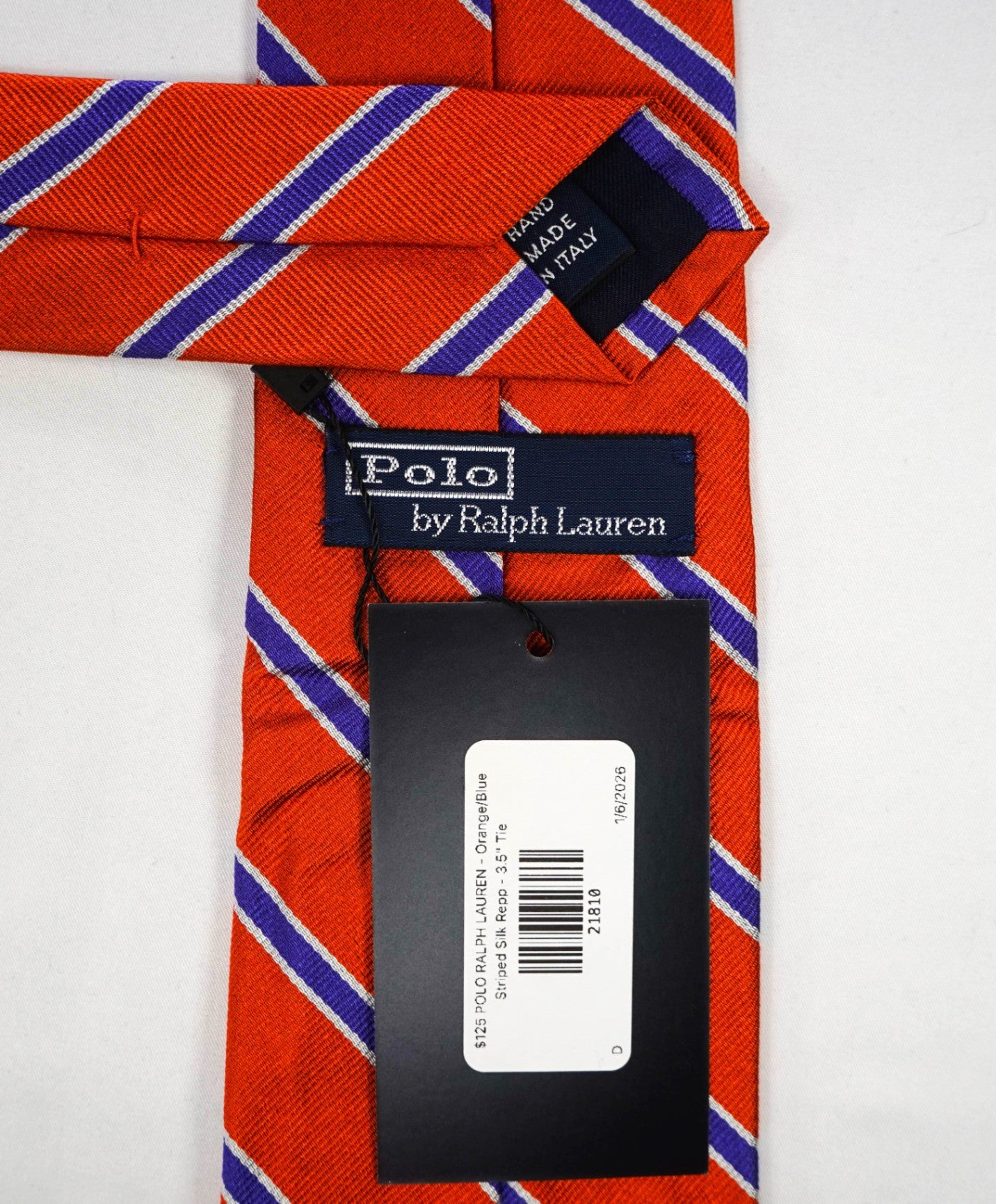 $125 POLO RALPH LAUREN - Orange/Blue Striped Silk Preppy - 3.5" Tie