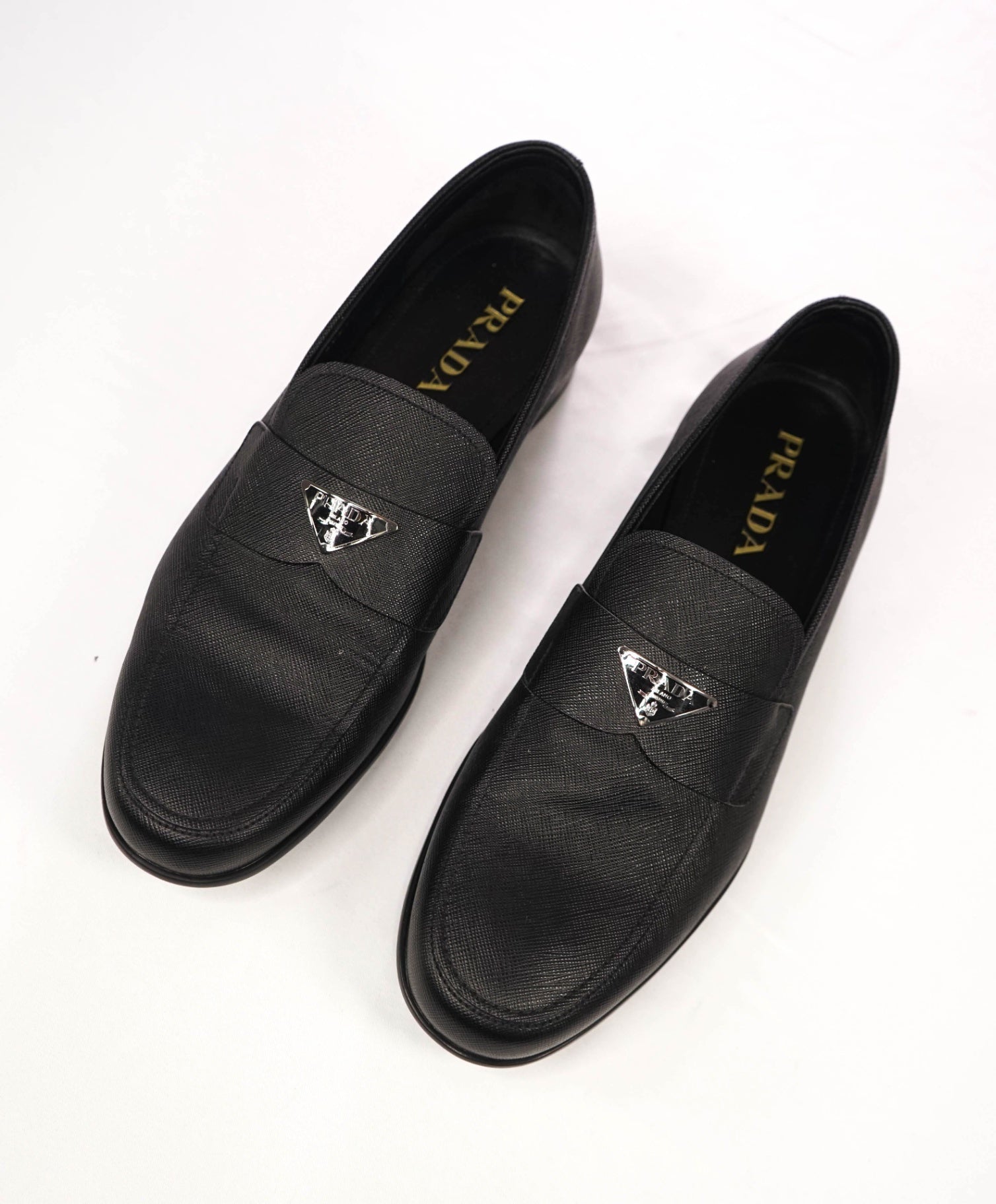 $950 PRADA - Black Textured Leather Loafers - US 10 (9UK)