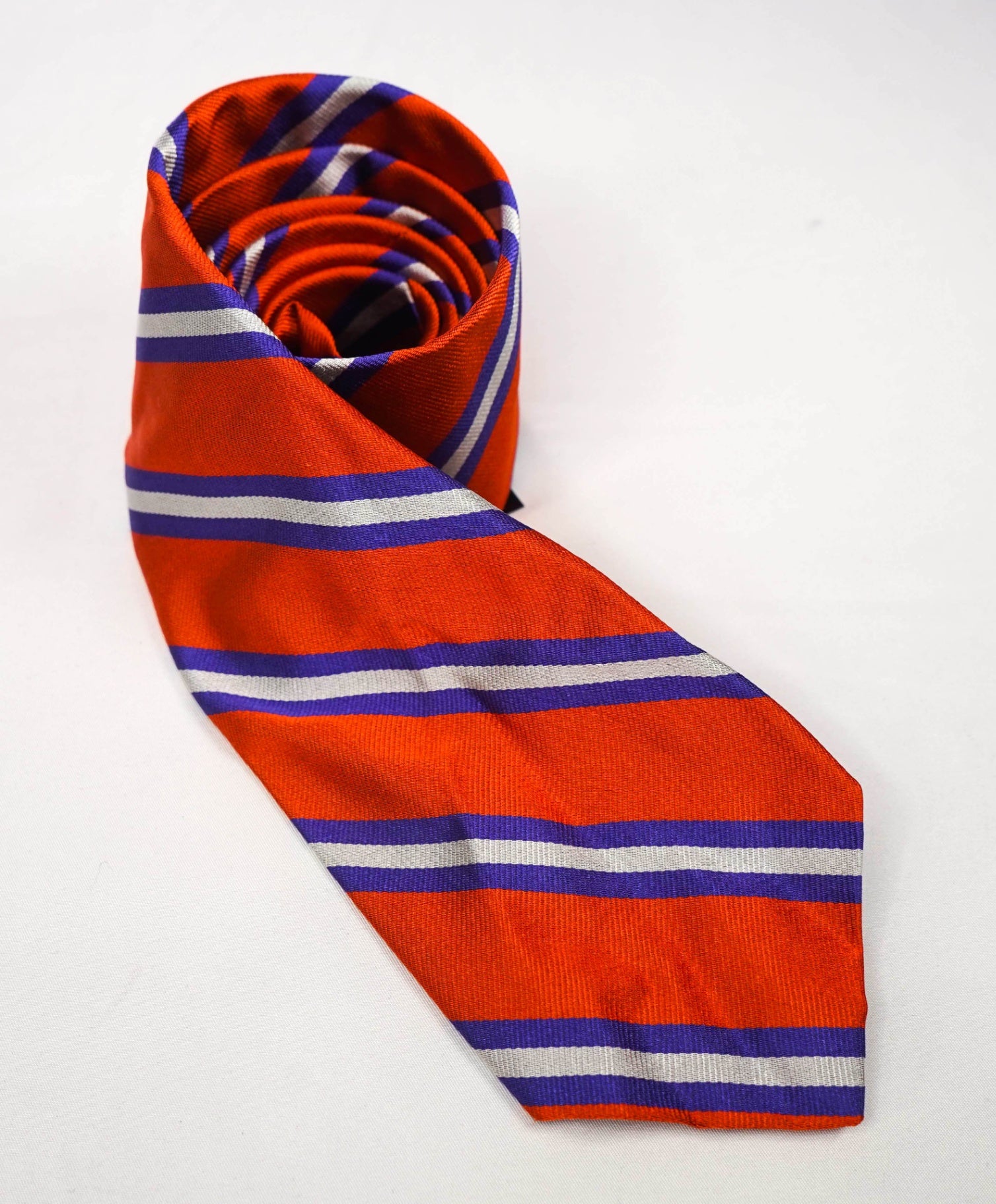 $125 POLO RALPH LAUREN - Orange/Blue Striped Silk Preppy - 3.5" Tie