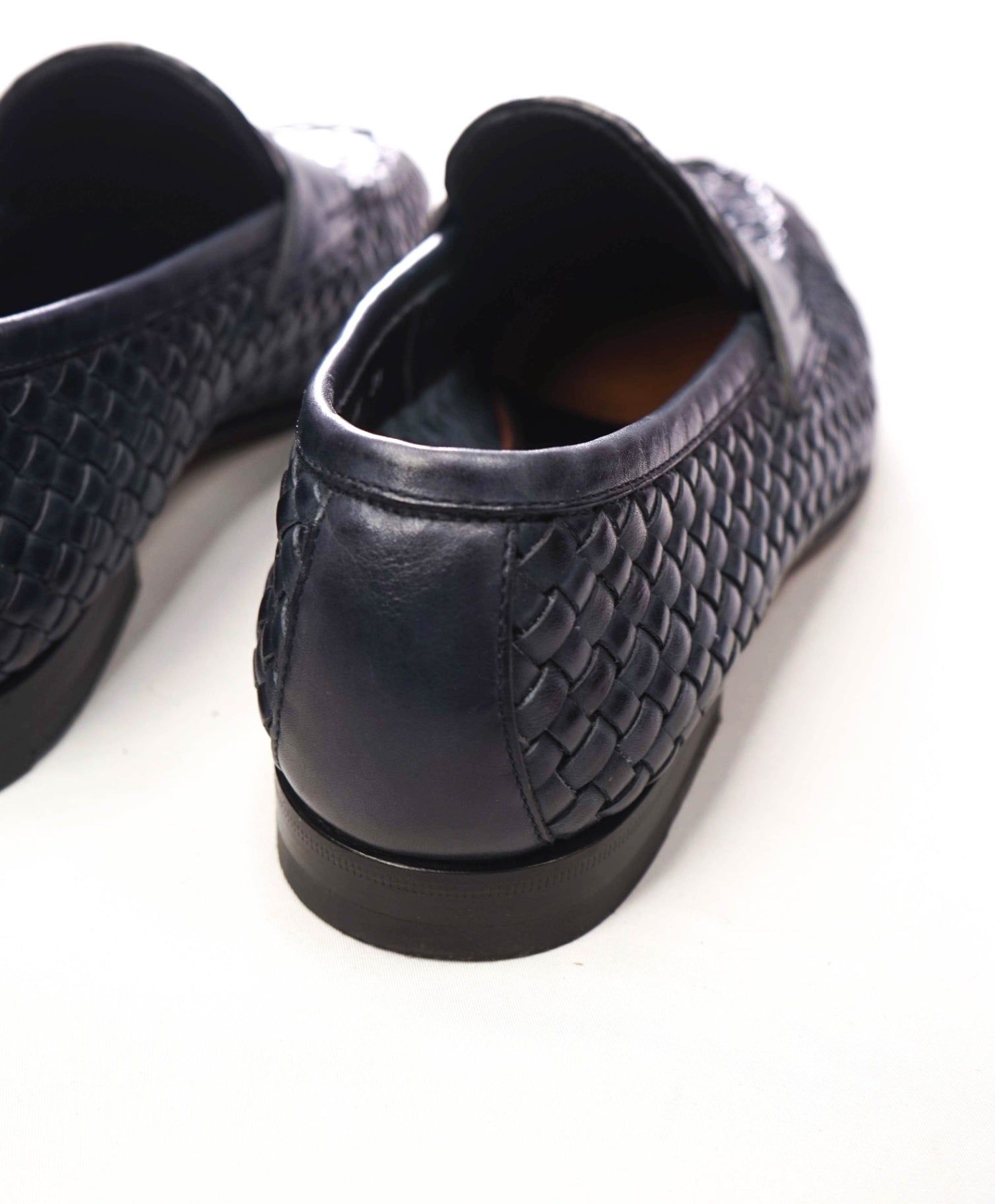 $1,080 SANTONI - Blue Hand Antiqued Woven Penny Loafer - US 9.5 (UK8.5)