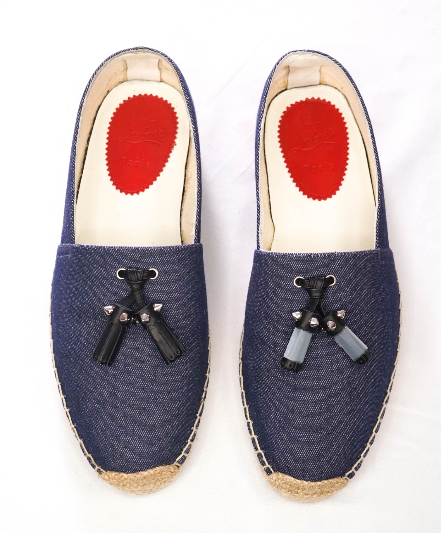 $1,140 CHRISTIAN LOUBOUTIN - Blue Denim Tassel Espadrille Shoes - US 10 (EU43)
