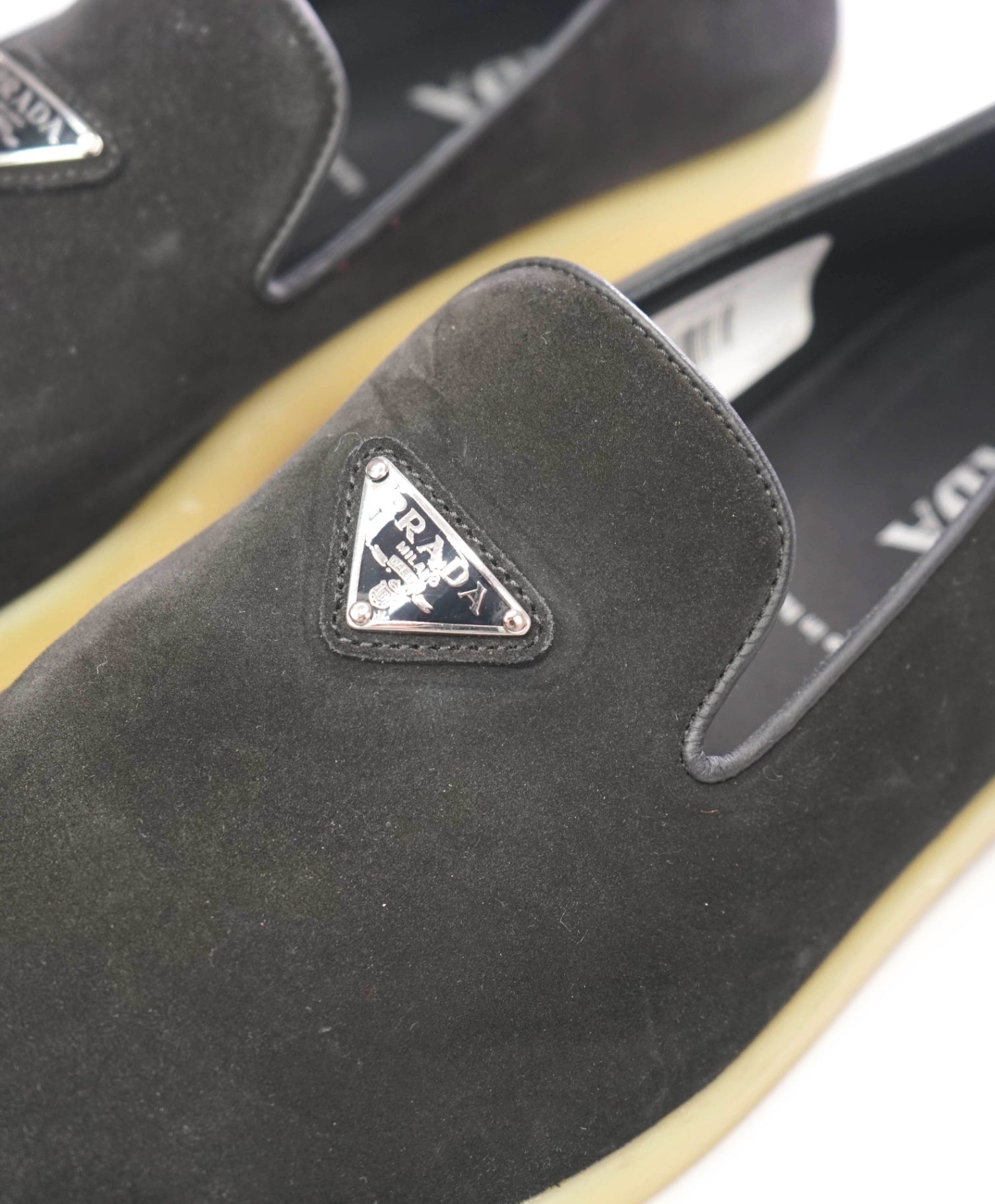 $1,150 PRADA - Black Suede Espadrille LOGO Loafers - US 9 (8UK)