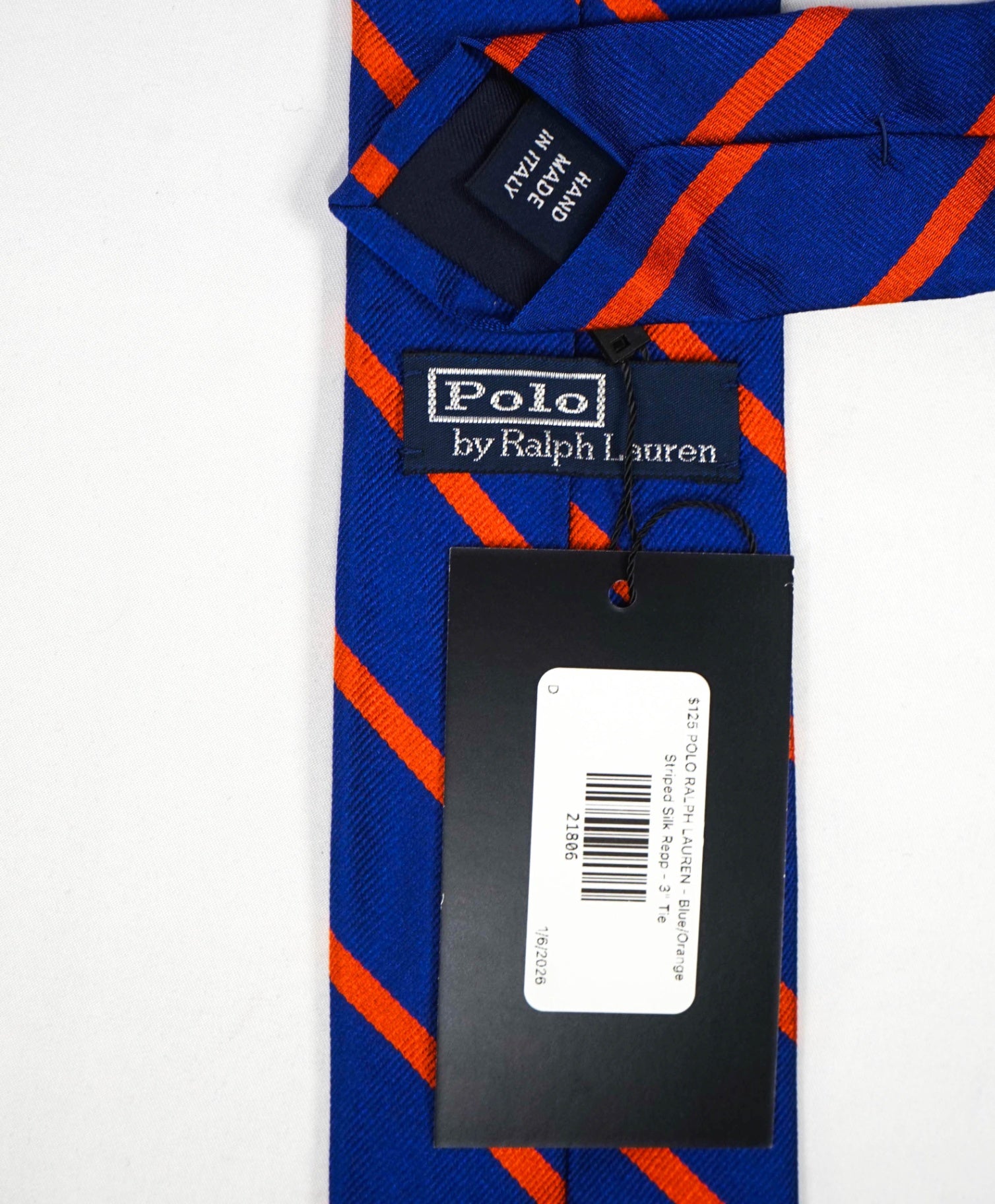 $125 POLO RALPH LAUREN - Blue/Orange Striped Silk Preppy - 3" Tie