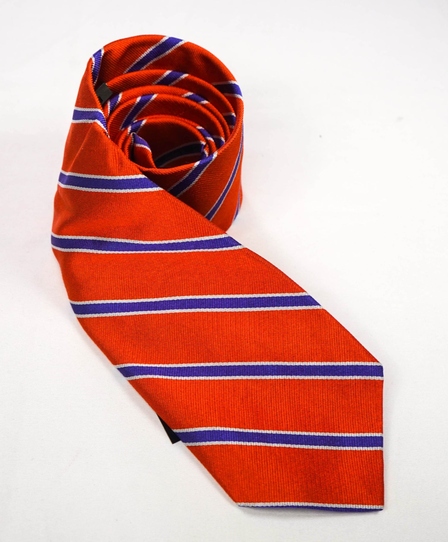 $125 POLO RALPH LAUREN - Orange/Blue Striped Silk Preppy - 3.5" Tie
