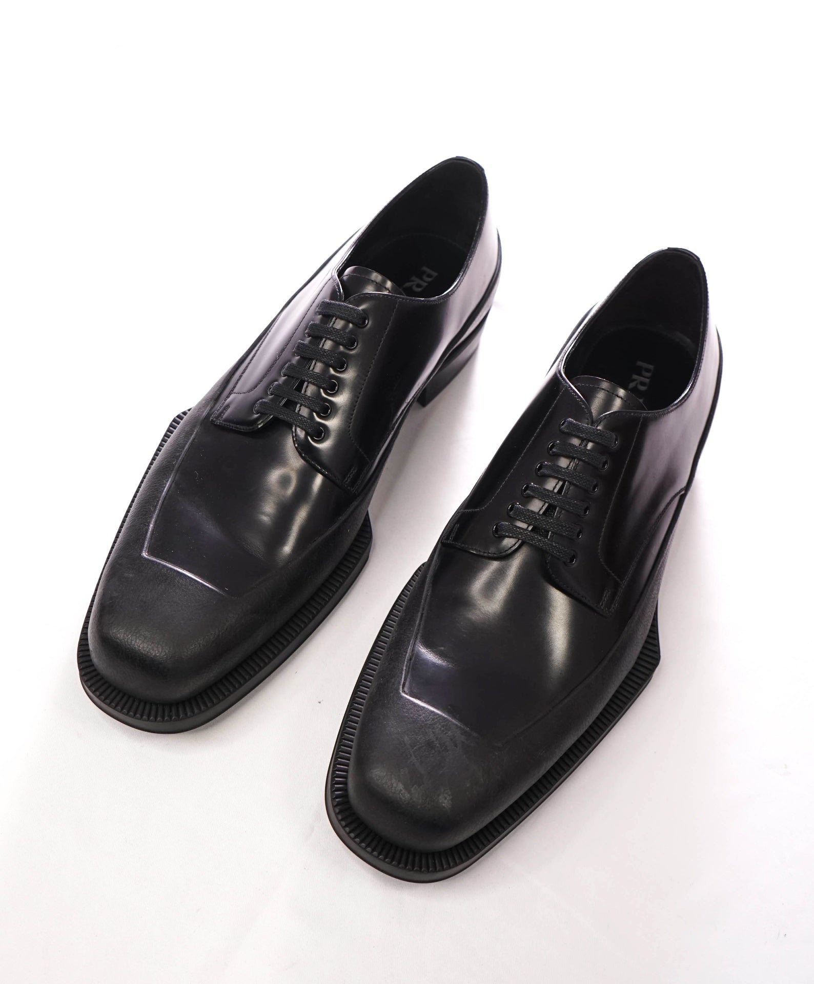 $1,320 PRADA - Black Leather Lug Sole Oxfords - US 13 (12UK)
